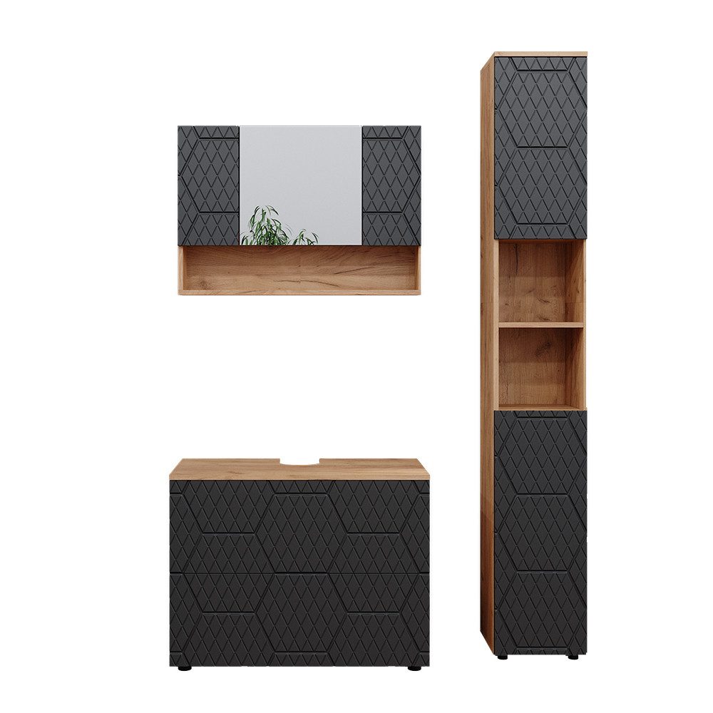 Vicco Badmöbel-Set Irma, Goldkraft Eiche/Anthrazit, 3 günstig online kaufen