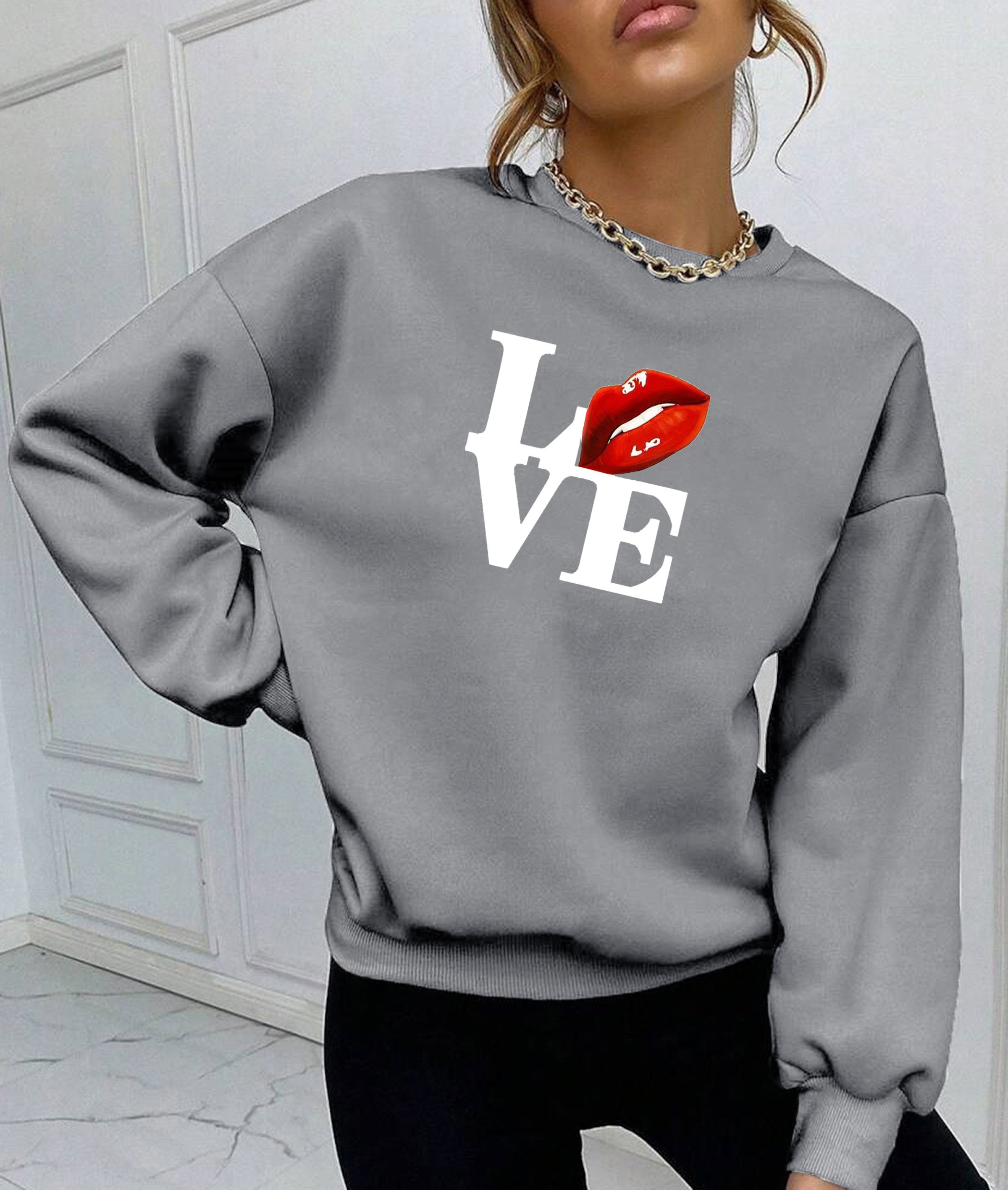 RMK Rundhalspullover Damen Winter Pullover Oversize Love Pulli Hoodie Loose günstig online kaufen