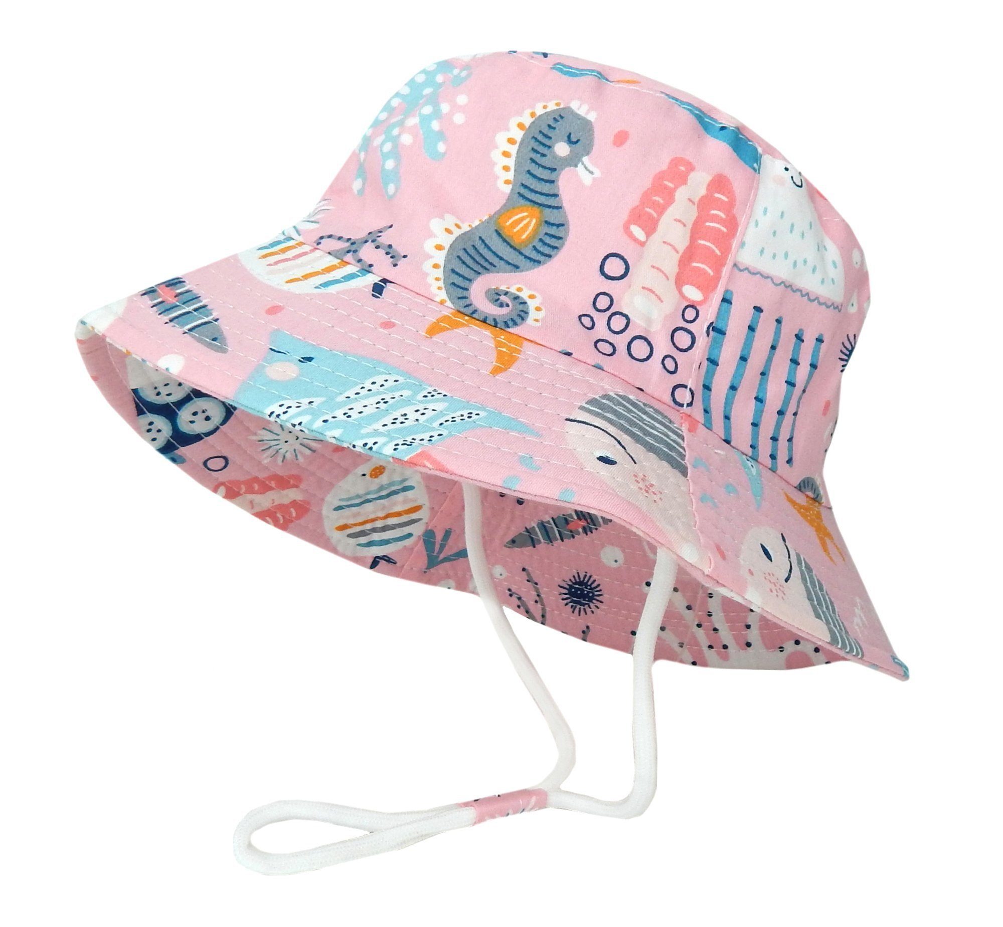 Ella Jonte Sonnenhut Kinder Mädchen Bucket Hat rosa Sommerhut Meerestiere 52 + 54 cm