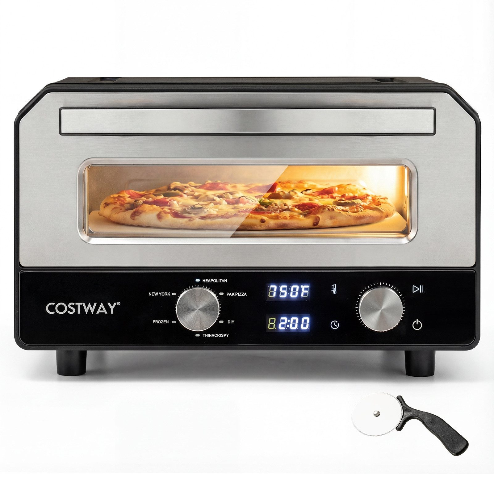 COSTWAY Pizzaofen, 1700W, mit 6 Voreinstellungen, bis zu 400℃, elektrisch