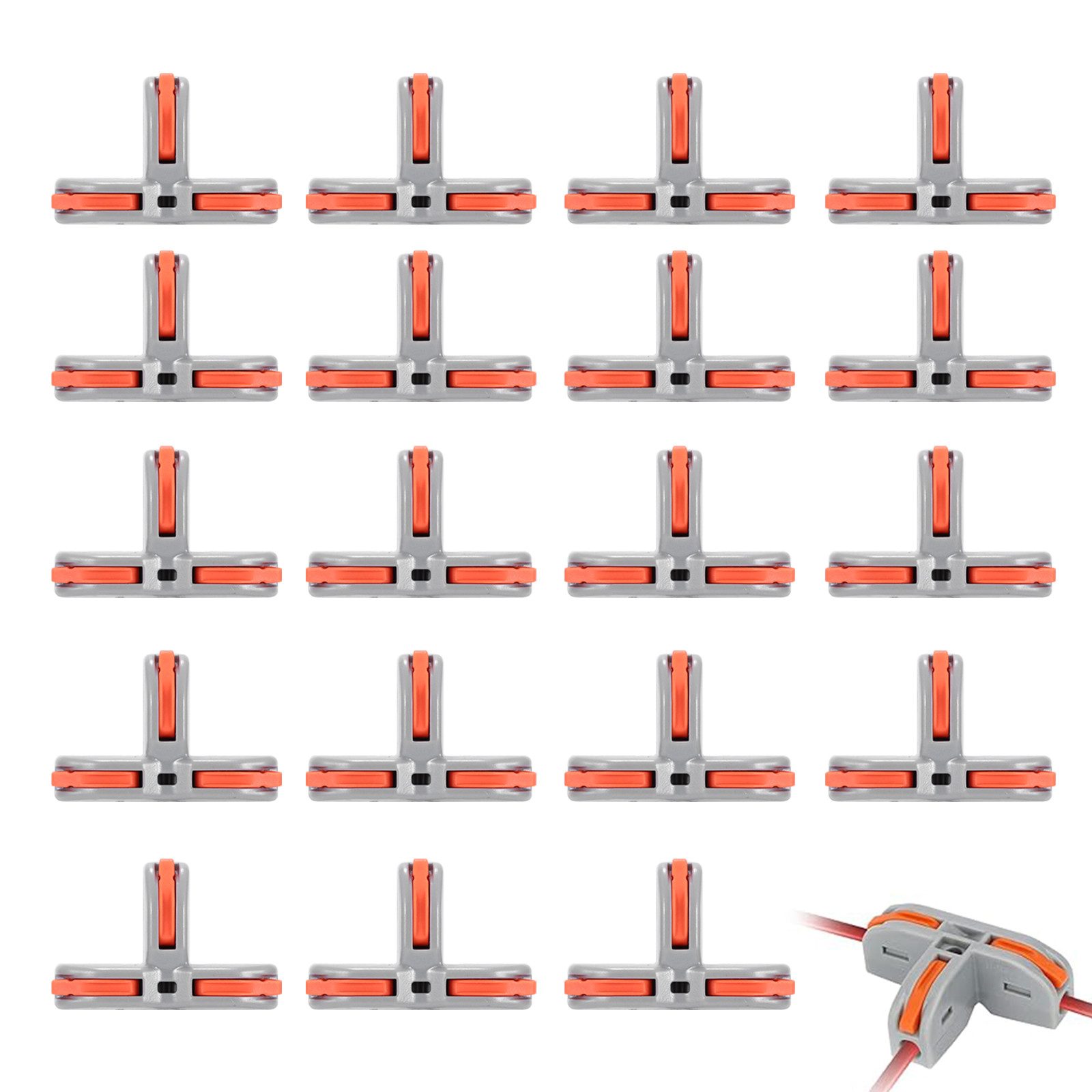 BlingBin Kabelverbinder-Sortiment 30 Stück Kompakter Drahtleiterverbinder T-förmiger, 30er Set, 30-tlg., 30pcs, Steckverbinderblöcke mit 3 Anschlüssen für AWG 28-12 Massivlitzendraht