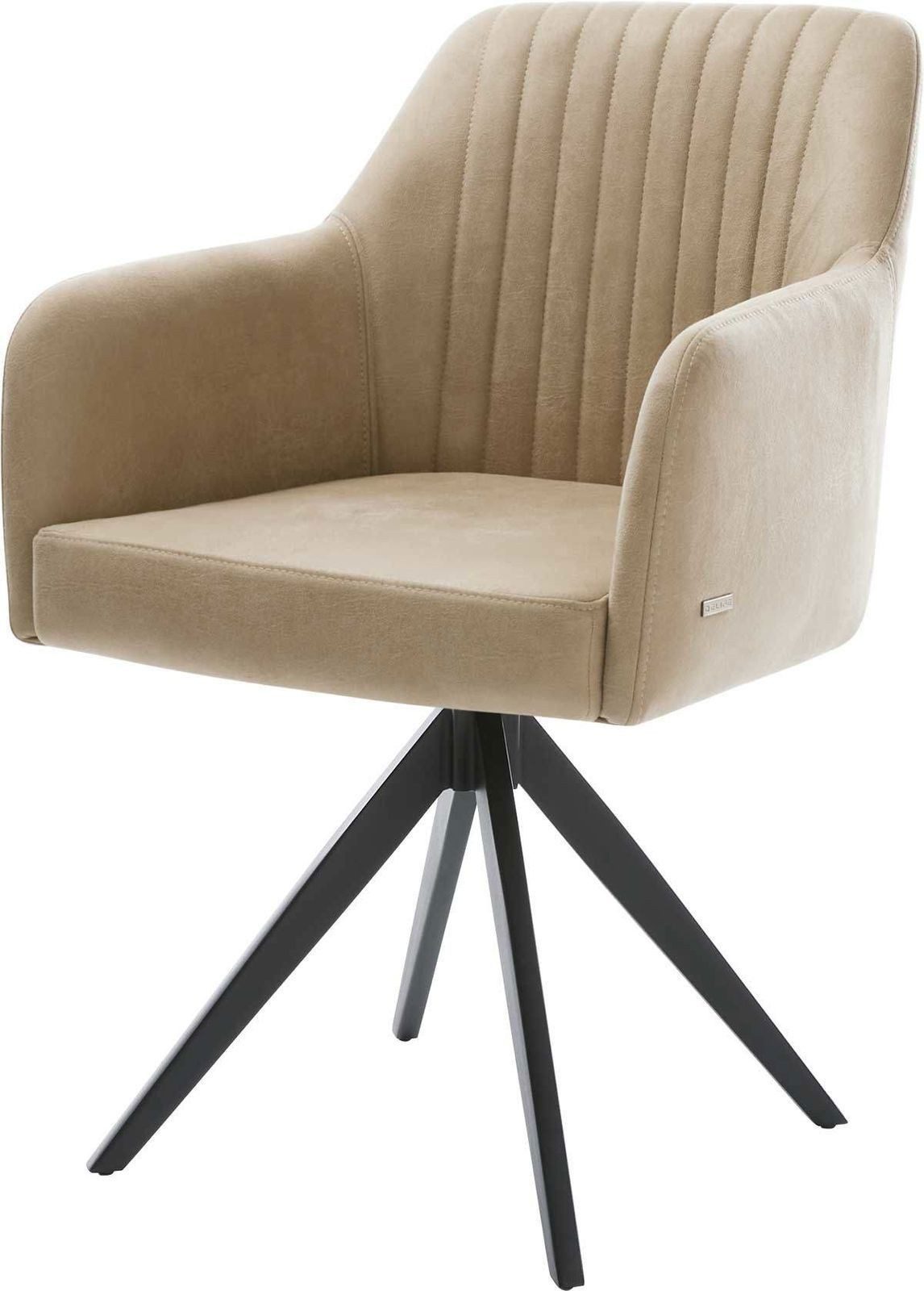 DELIFE Polsterstuhl Greg-Flex, Kreuzgestell kantig Schwarz Mikrofaser Beige Vintage Taschenfederkern
