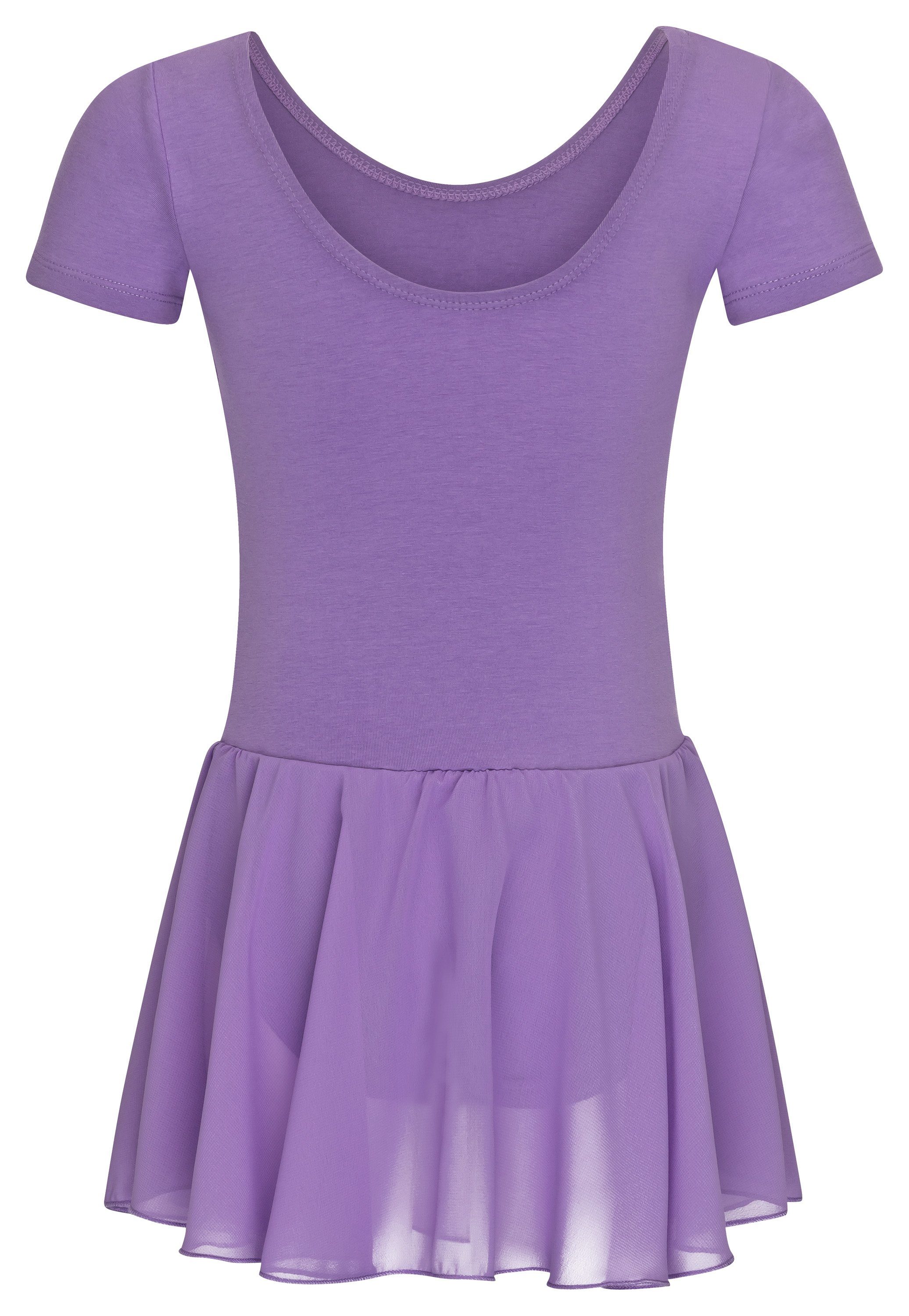 tanzmuster Chiffonkleid Ballettkleid Lucy mit kurzen Ärmeln Mädchen Ballettbody mit Chiffon Röckchen