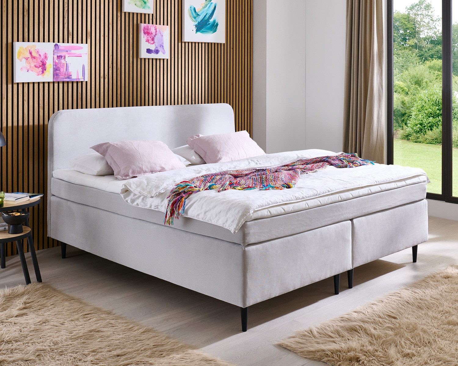 Sun Garden Boxspringbett Boxspringbett Villach Feincord silber 140x200 cm