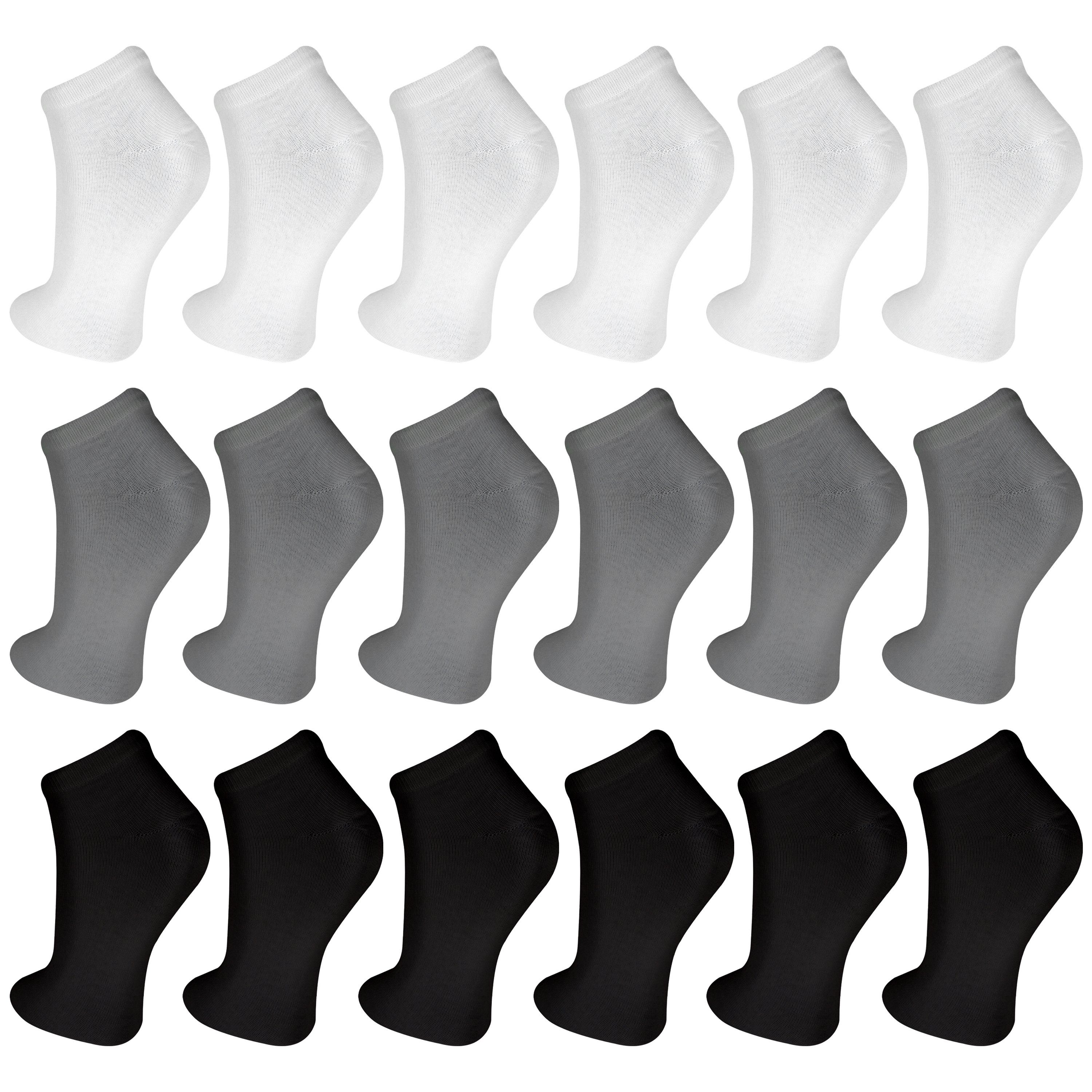 TEXEMP Sneakersocken 12, 24, 36 Paar Sneaker Socken Herren Damen Baumwolle Schwarz Weiß Grau Sport Füßlinge Kurzsocken Quarter (Packung, 12-Paar) Robust & Langlebig Schwarz-Weiß-Grau