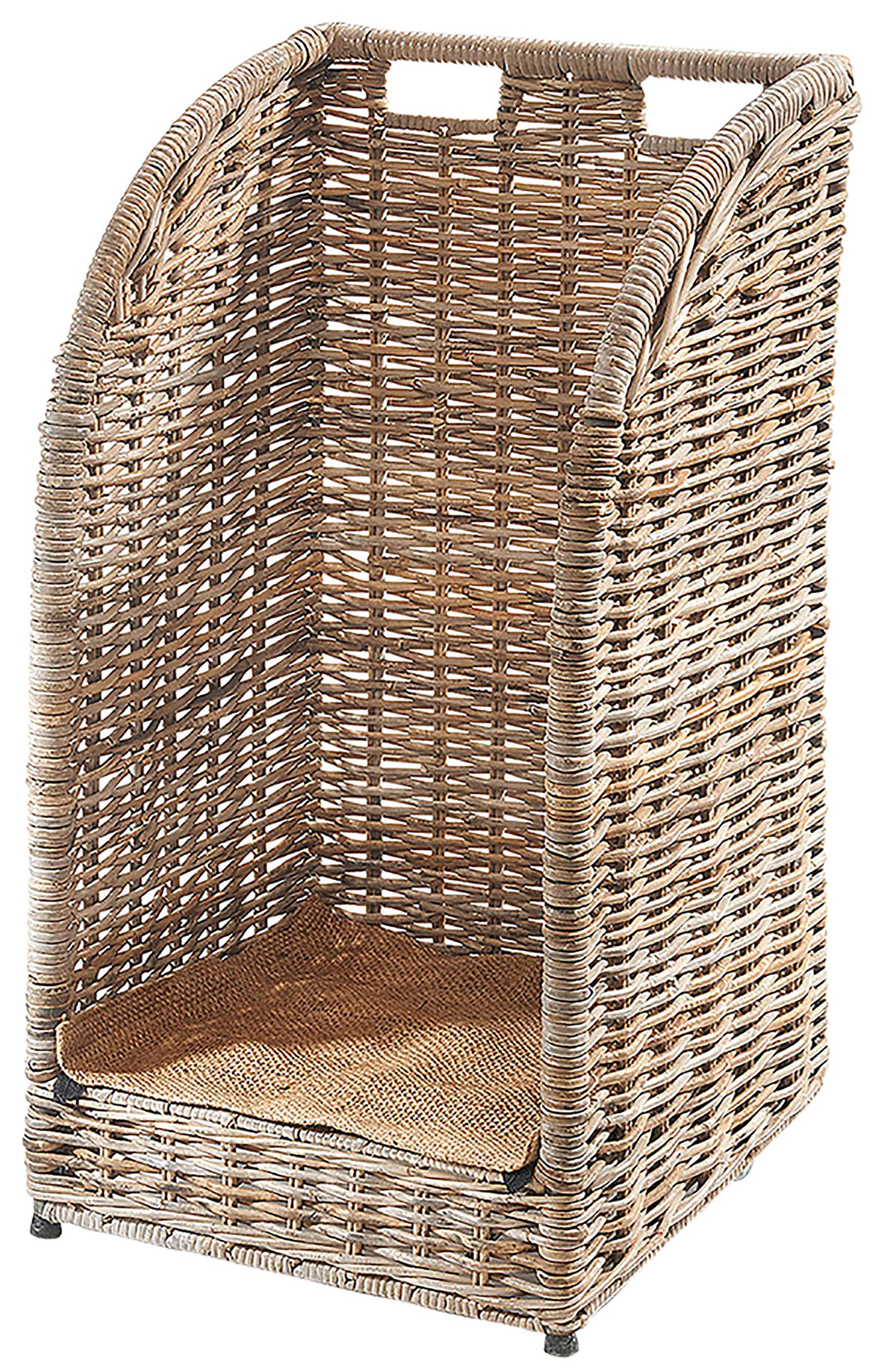 Kobolo Kaminholzkorb Kaminholzwagen aus Rattan kubu grey mit Leinenstoff günstig online kaufen