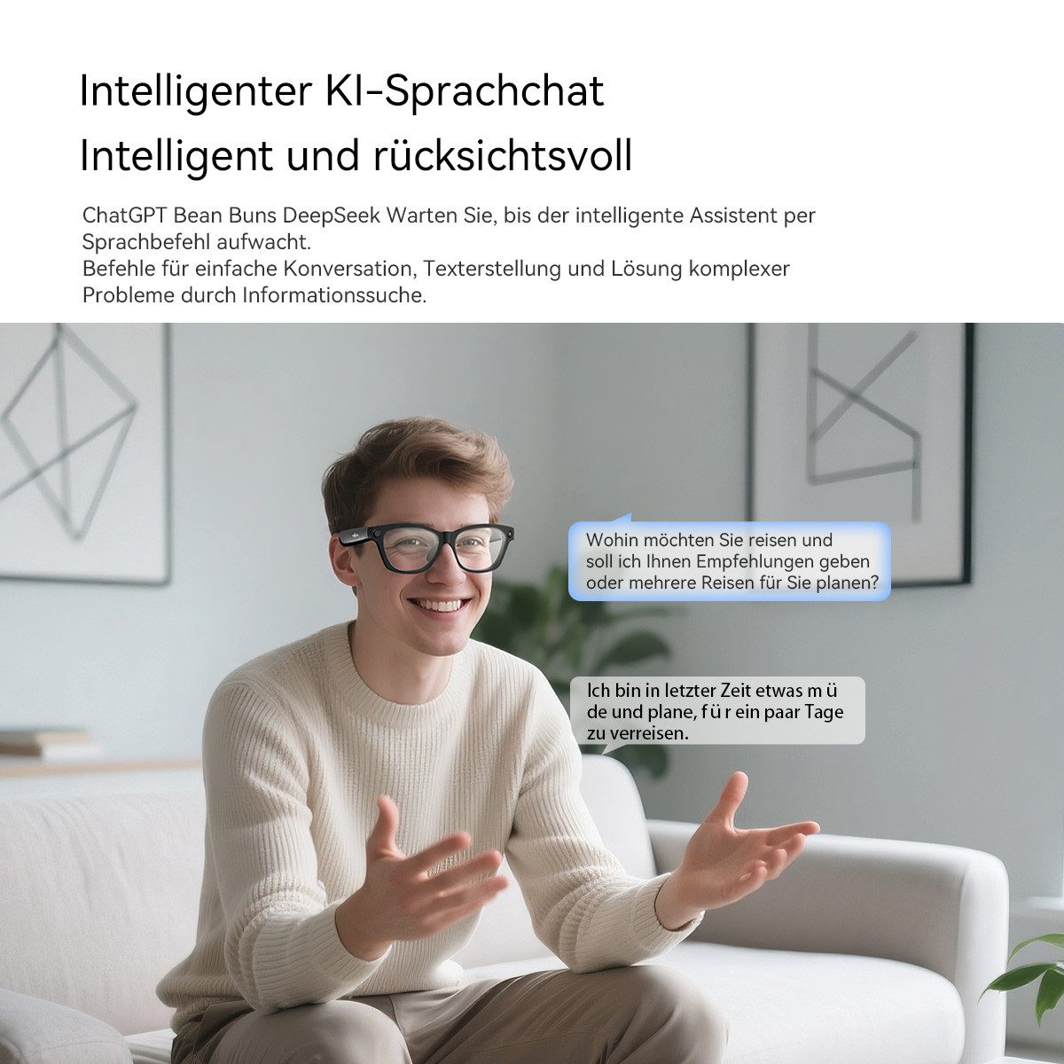 blackview LED-Brille AI BV100 Smarte Audio-Sonnenbrille mit 8MP Kamera & KI-Assistent ENC-Telefonie, 1200P Video, KI-Assistent, 5h Akku, Open-Ear Audio