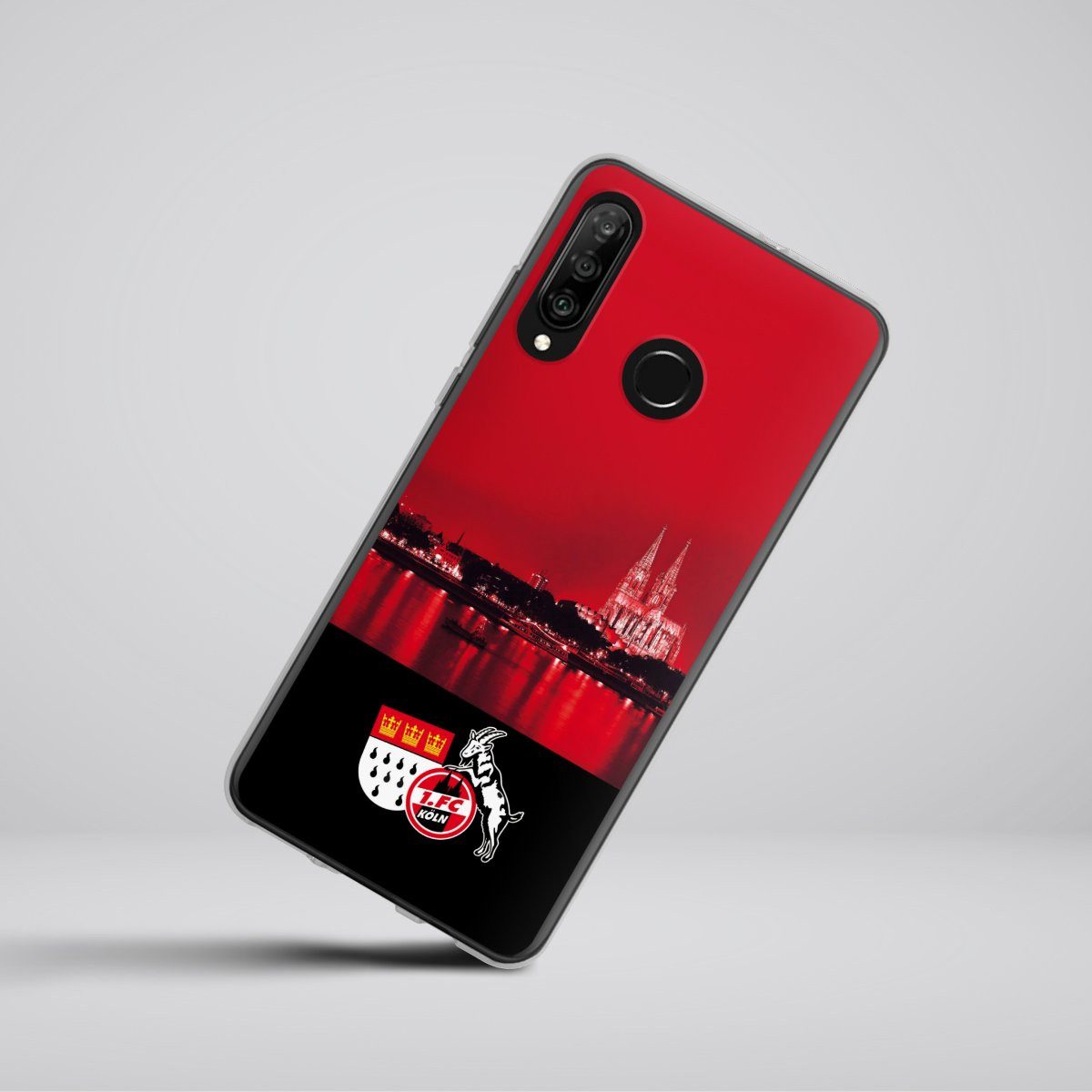 DeinDesign Handyhülle Skyline 1. FC Köln Offizielles Lizenzprodukt Skyline Köln Rot, Huawei P30 Lite Premium Silikon Hülle Bumper Case Handy Schutzhülle