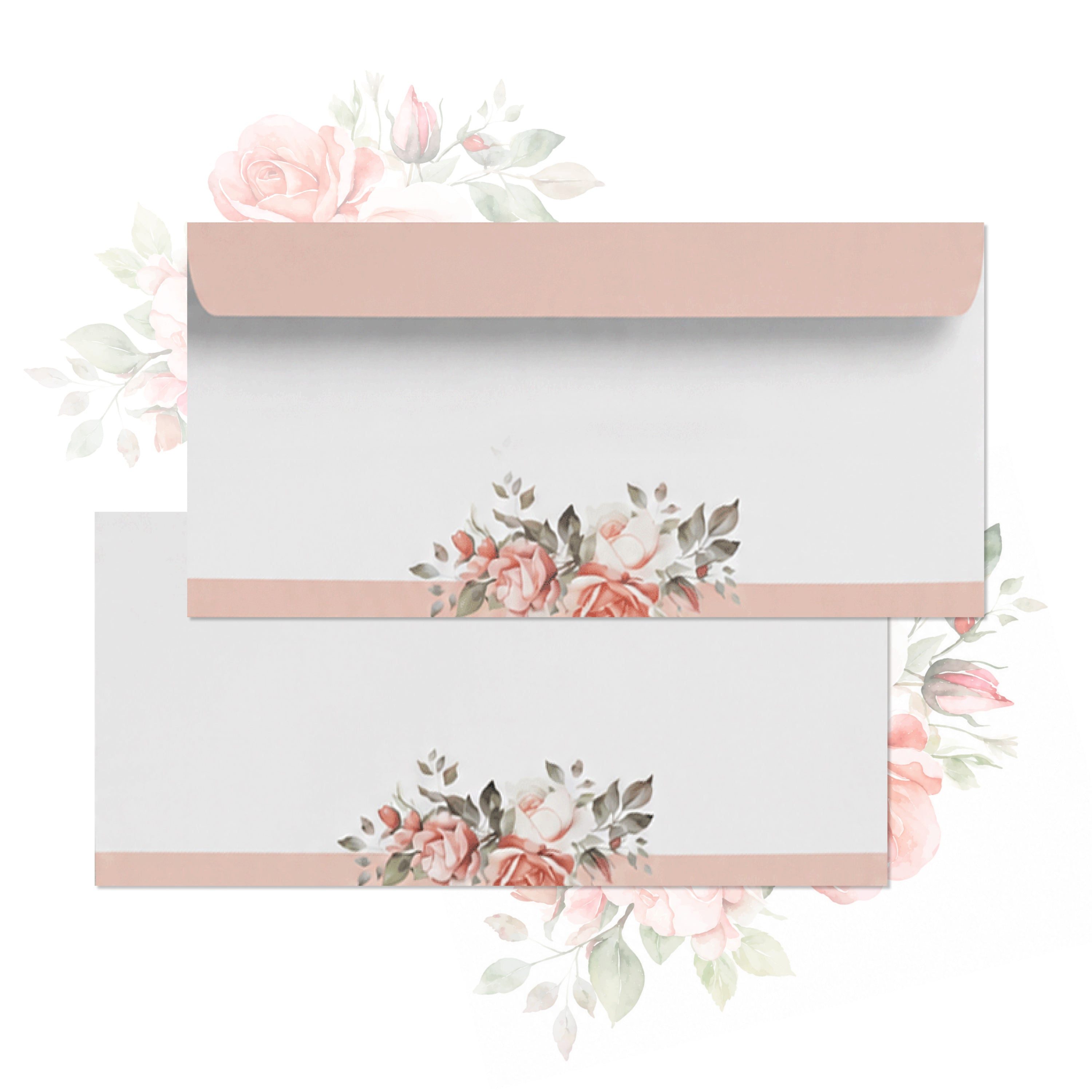 Logbuch-Verlag Briefumschlag Briefumschläge DIN lang mit Rosen rosa weiß – 25er-Set