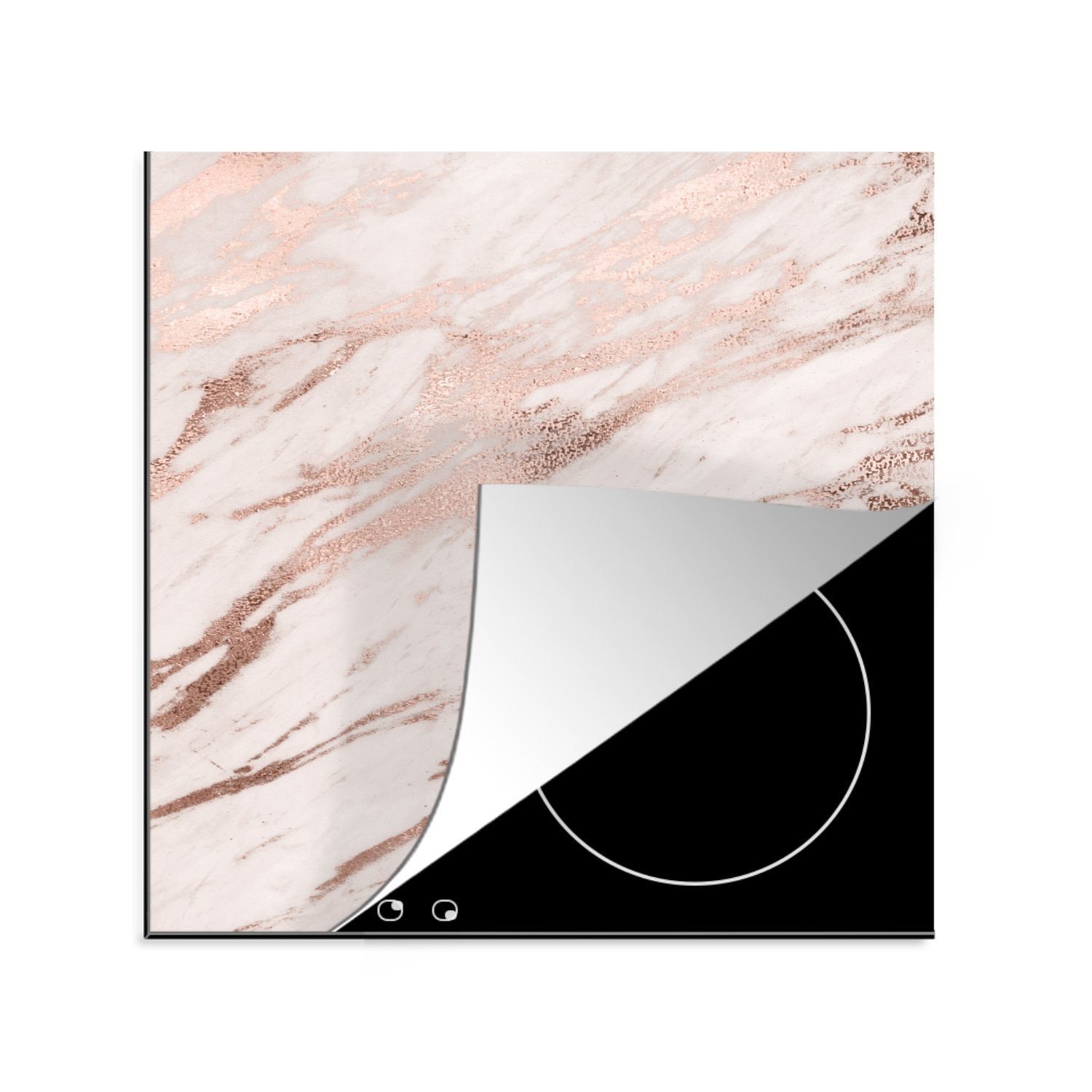 MuchoWow Herdblende-/Abdeckplatte Marmor - Rosa - Roségold, Vinyl, (1 tlg), 78x78 cm, Ceranfeldabdeckung, Arbeitsplatte für küche