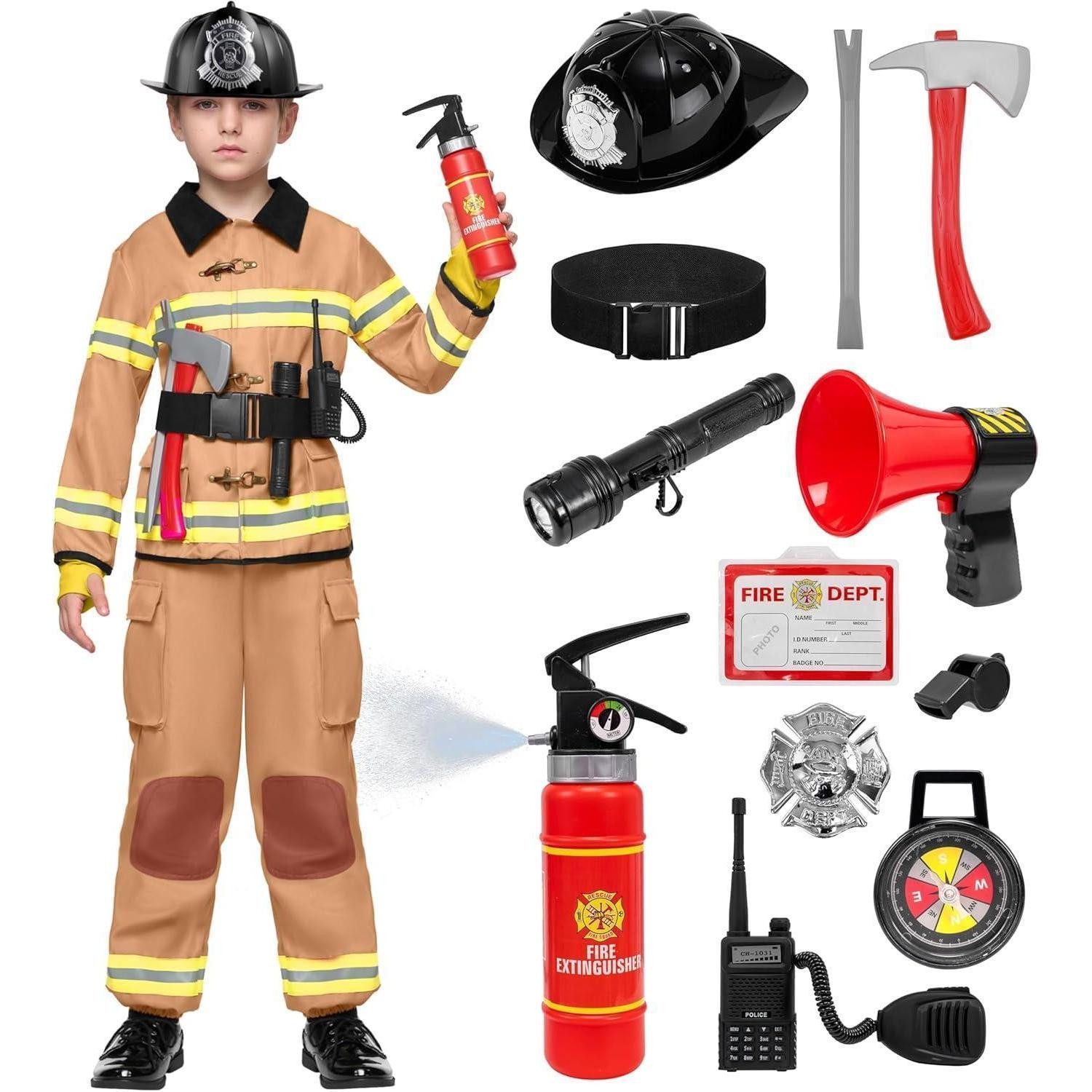 LuxusKollektion Polizei-Kostüm Kostüm Feuerwehrmann Kinder Feuerlöscher Helm Toddler (3-4 yrs) Brown