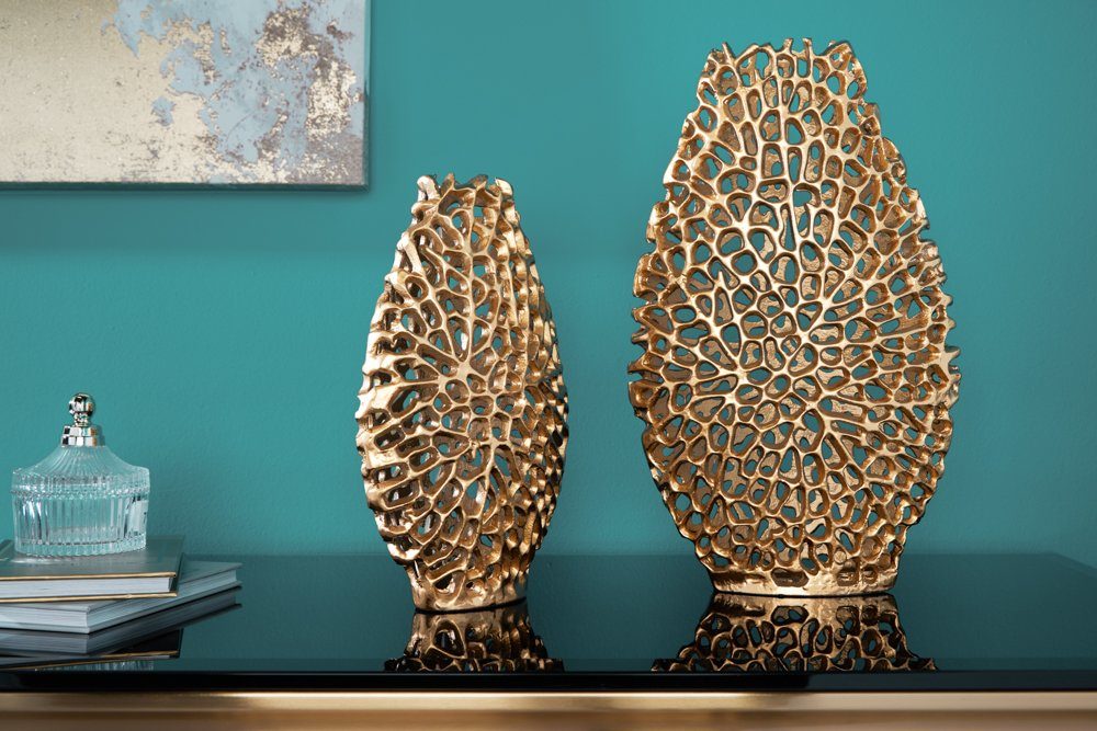 riess-ambiente Dekovase ABSTRACT LEAF 40cm gold (Set, 2 St), Wohnzimmer · Handmade · Metall · Accessoire · Flur · Schlafzimmer