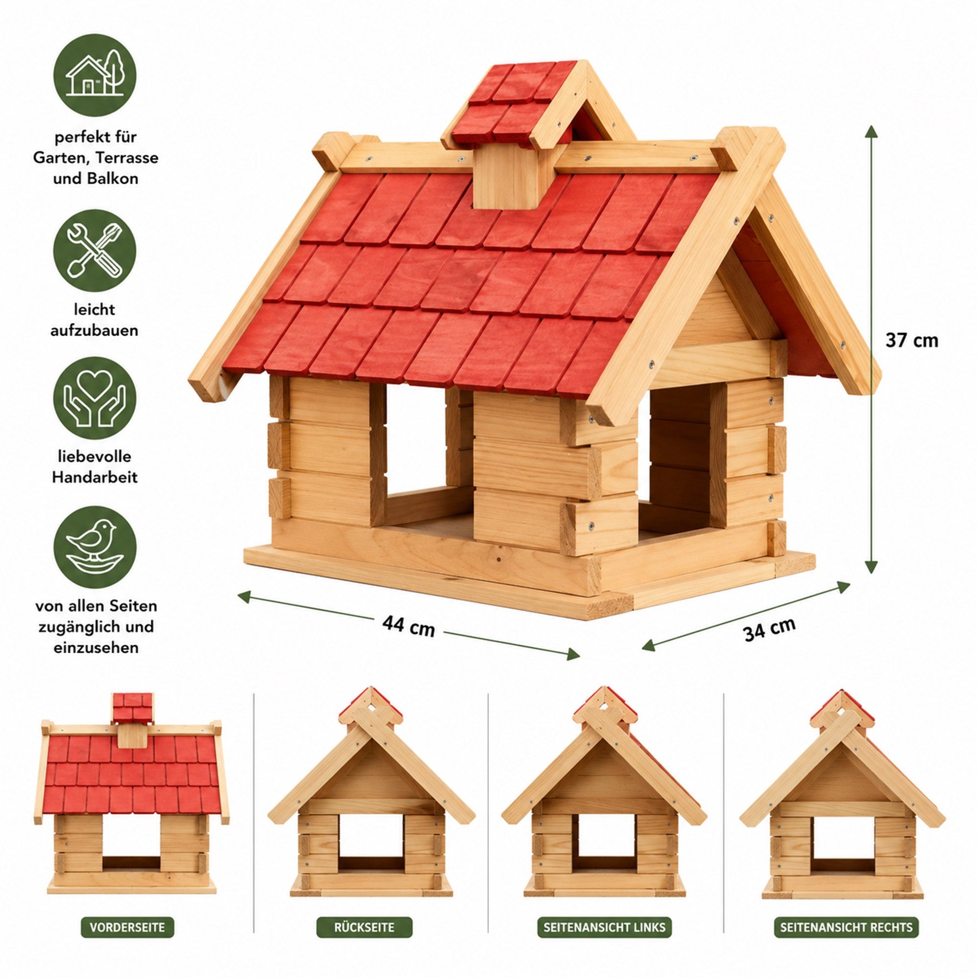 Mucola Vogelhaus Vogelhaus Vögelhäuschen Holz Vogelfutterhaus XXL Vogelvilla, Dachschindeln und Haus sind lasiert