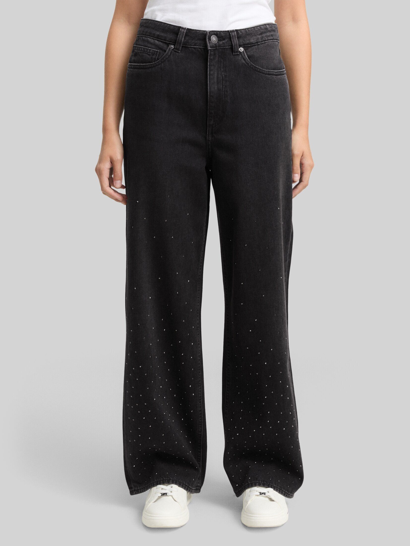 TOM TAILOR Denim Weite Jeans Jeanshosen TTLINOU WIDE Jeans mit Strasssteinen