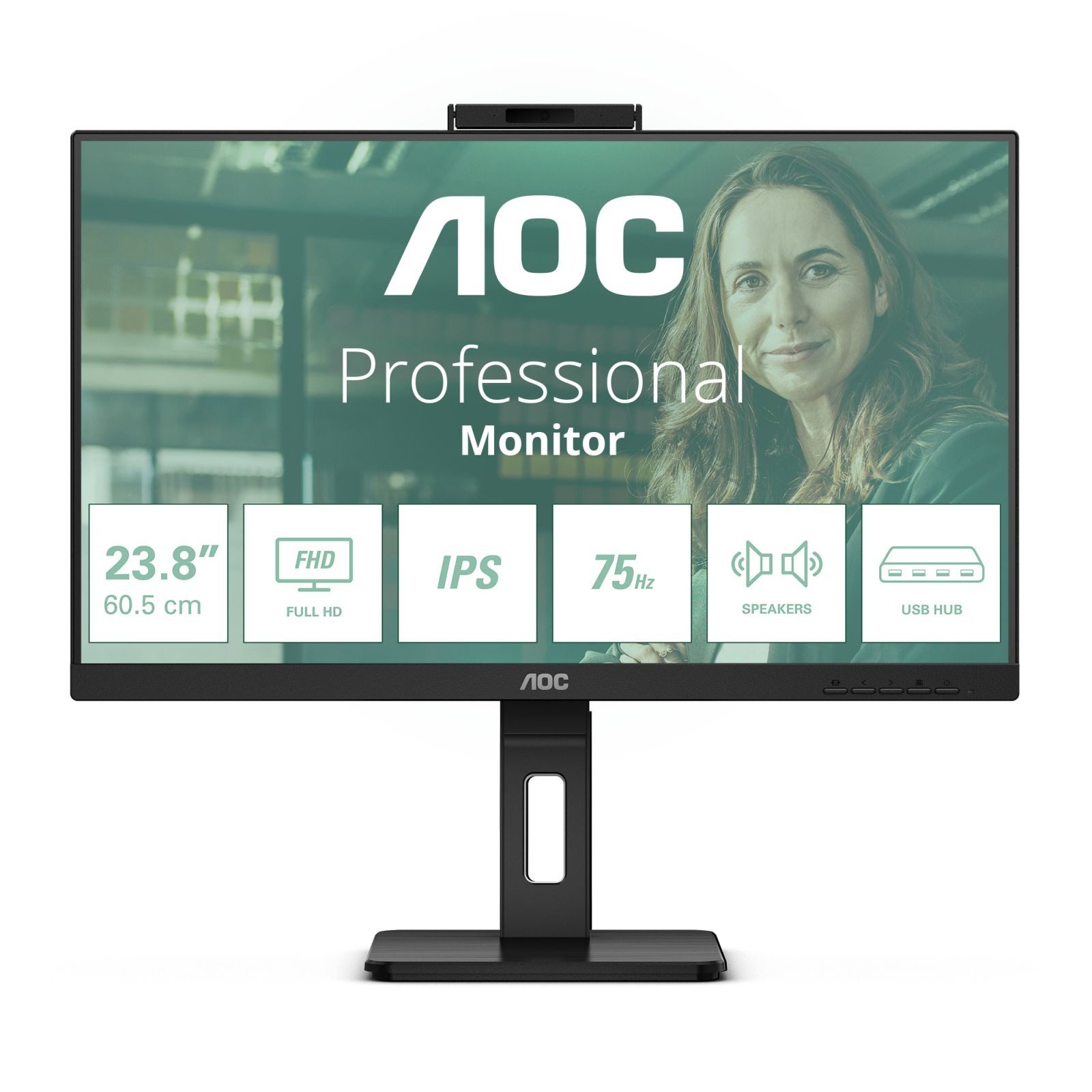 AOC Pro-line 24P3QW - P3 Series - LED - 61 cm (24) (23.8" sichtbar) - 192 TFT-Monitor (1920 x 1080 px, Full HD, 4 ms Reaktionszeit, 75 Hz, IPS, Eingebautes Mikrofon, Kamera, Lautsprecher, HDCP, Höhenverstellbar)