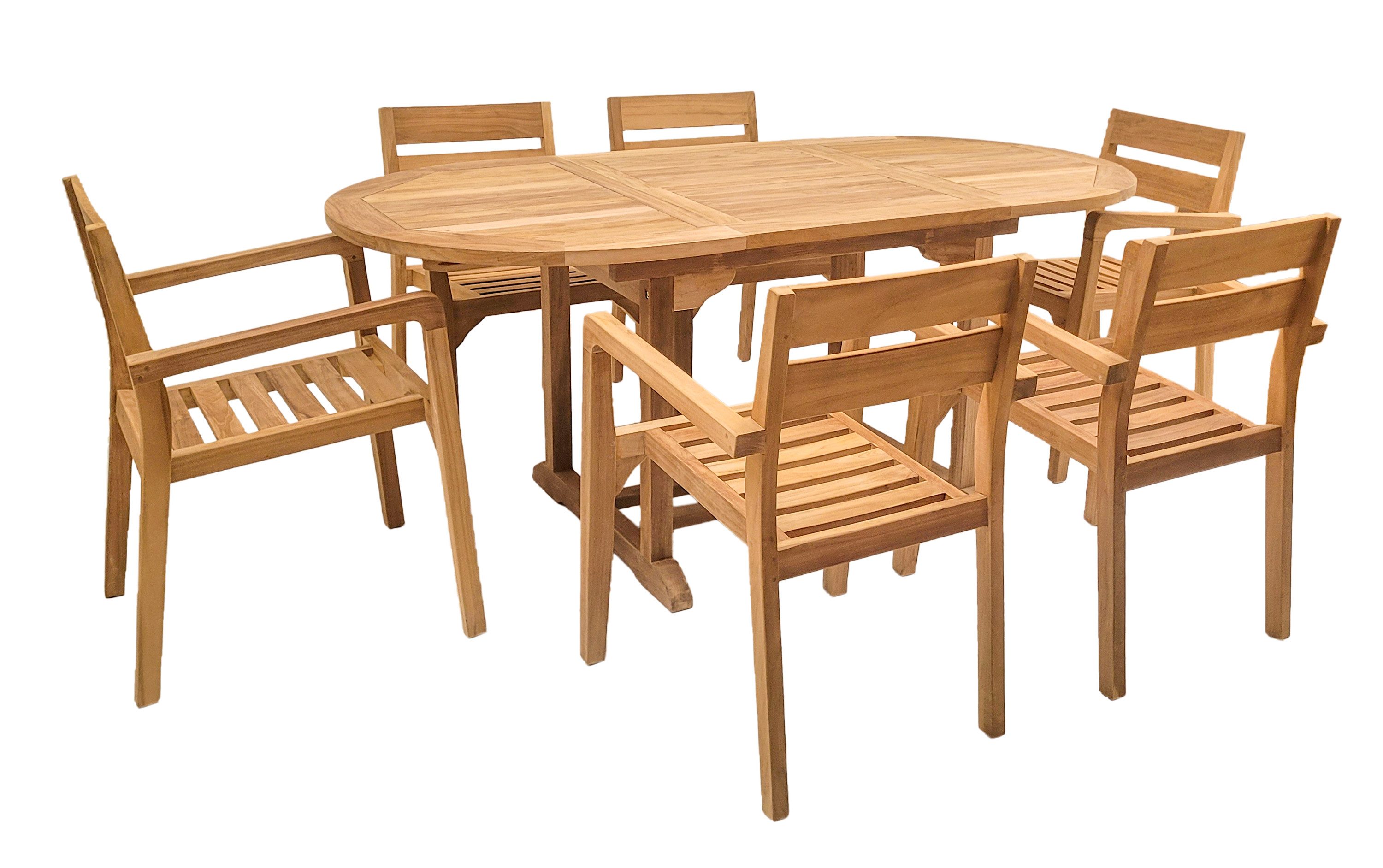 Endorphin Garten-Essgruppe Gartenmöbel Set 7tlg. Teakholz, Tisch oval, ausziehbar mit 6 Stühlen s, (7er-Set, 7-tlg., Gartentisch mit 6 Stühlen)