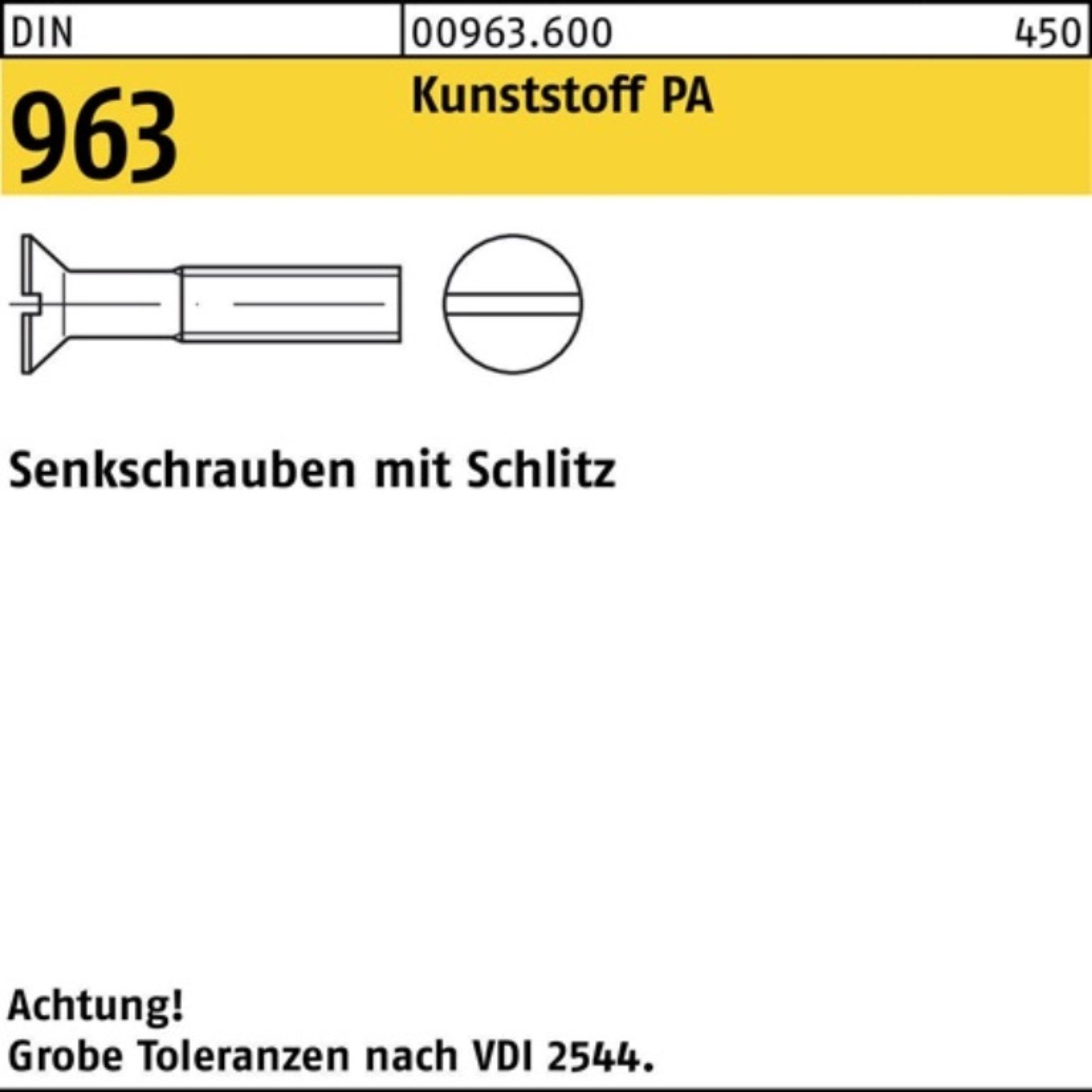 Reyher Senkschraube 200er Pack Senkschraube DIN 963 Schlitz M3x 8 Polyamid 200 Stück DIN