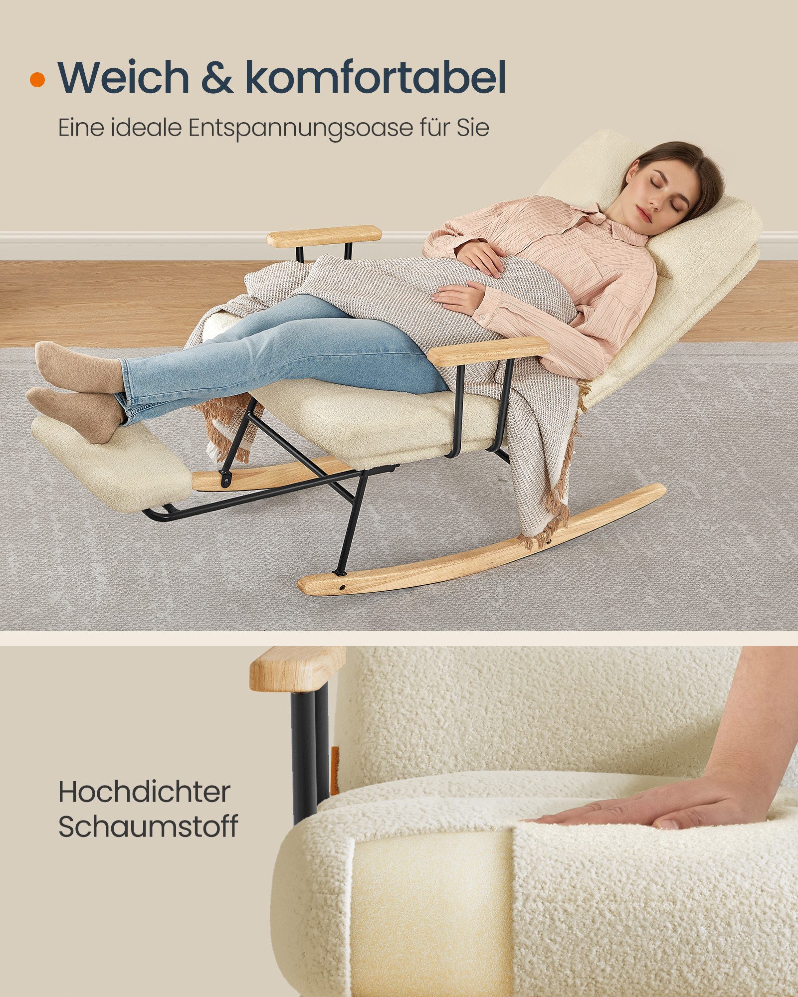 SONGMICS Schaukelsessel Schaukelstuhl mit Holzgestell, verstellbar, Schaukelstuhl, mit Massivholzfüßen, Schaukelsessel, für Schlafzimmer – Bild 5 von 5