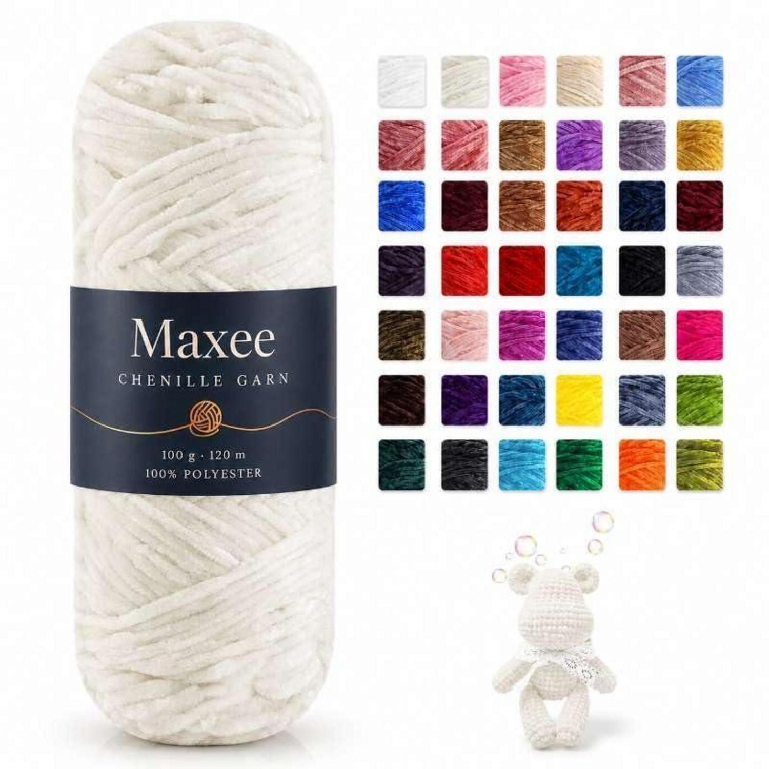 LuxusKollektion Babywolle Chenille Samtig 100g Milchweiß Häkelwolle, (1-St)