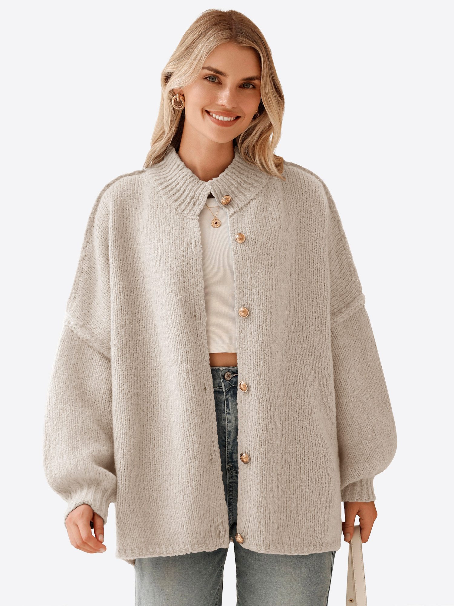 Imily Bela Cardigan Damen Oversize Strickjacken mit Knopfleiste (Packung, 1 günstig online kaufen