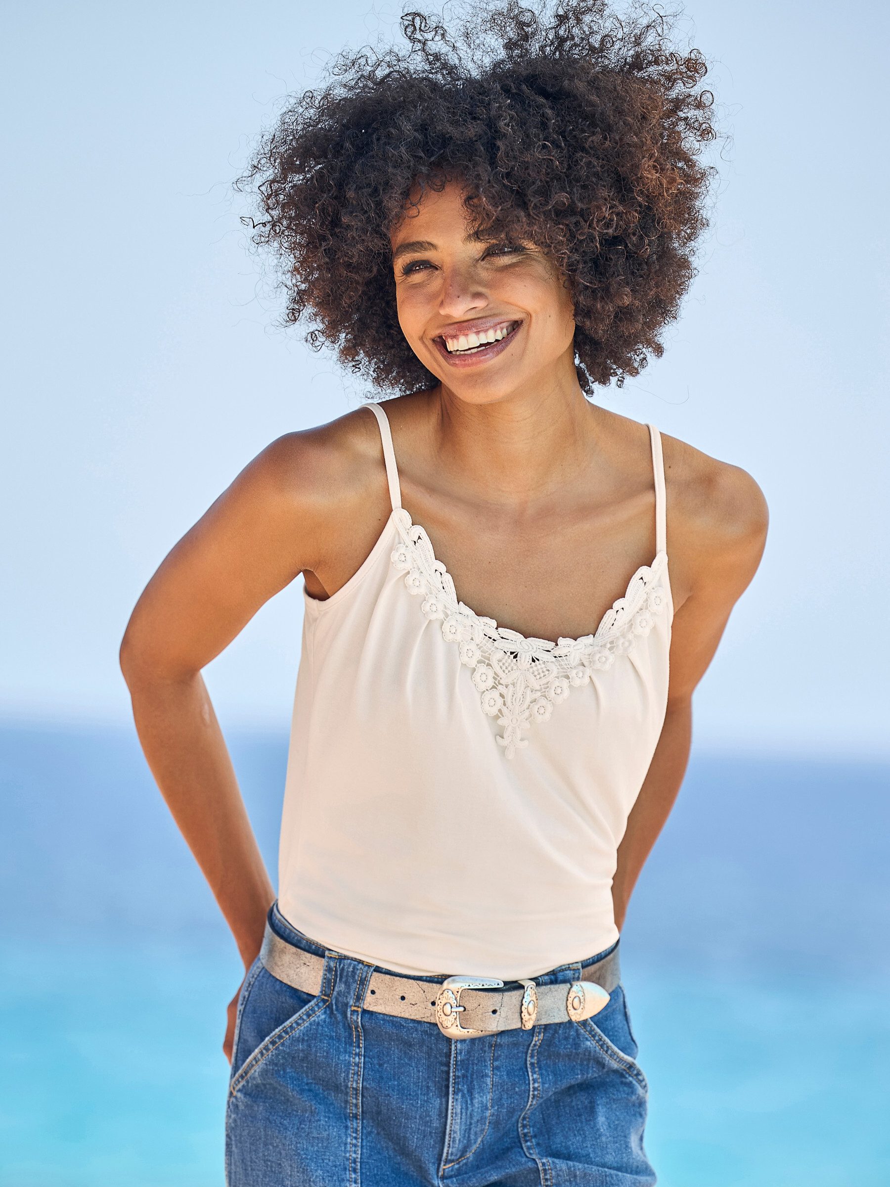 heine Shirttop Spitzentop Ärmellos