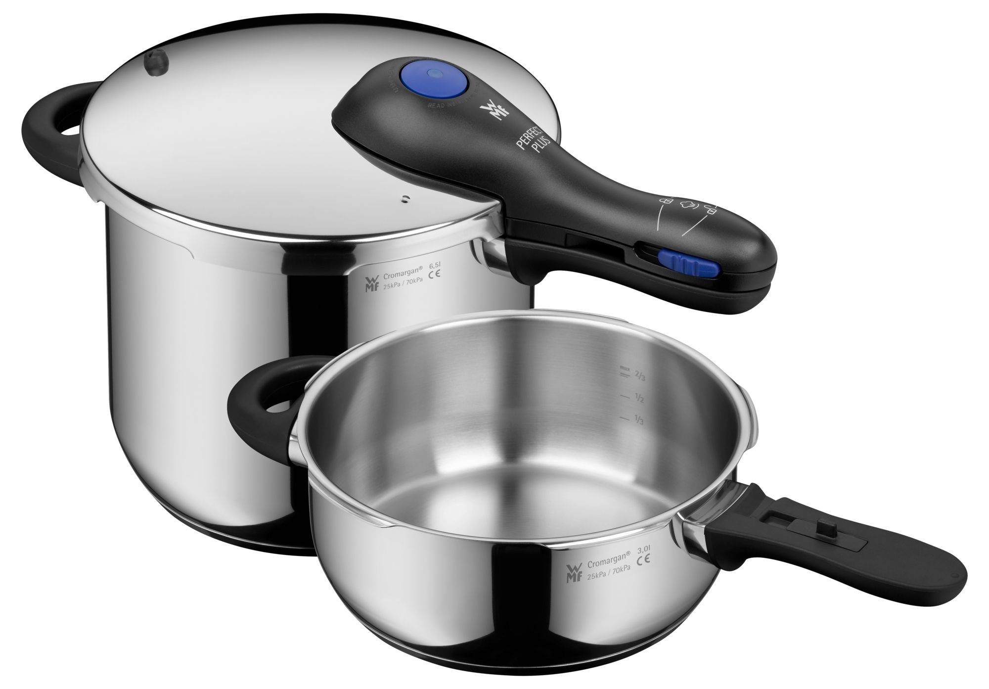 WMF Schnellkochtopf Perfect Plus One Pot Schnellkochtopf-Set, 22 cm, 6,5 und 3,0 Liter, Edelstahl, One Pot