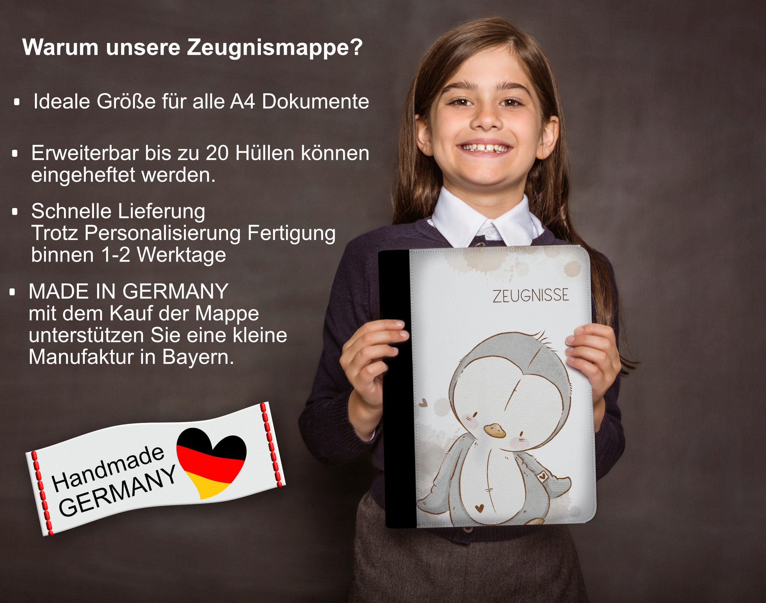 CreaDesign Schreibmappe Kinder Zeugnismappe, Dokumentenmappe, Ordner A4, Pinguin (1-St)