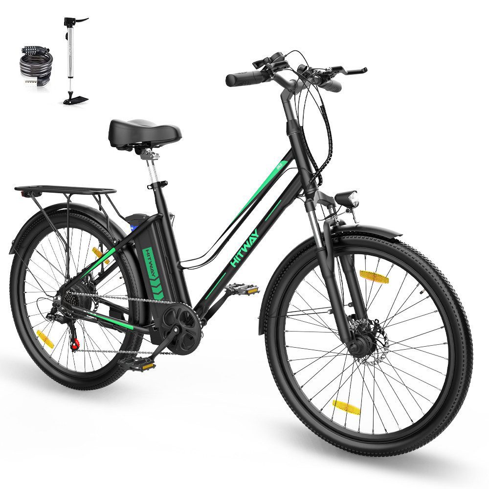 HITWAY E-Bike Elektro-cityrad Elektrofahrrad für Damen/Herren Reichweite 35-90 km, 26"Elektrofahrrad 7Gang Shimano 11.2Ah36V 250W