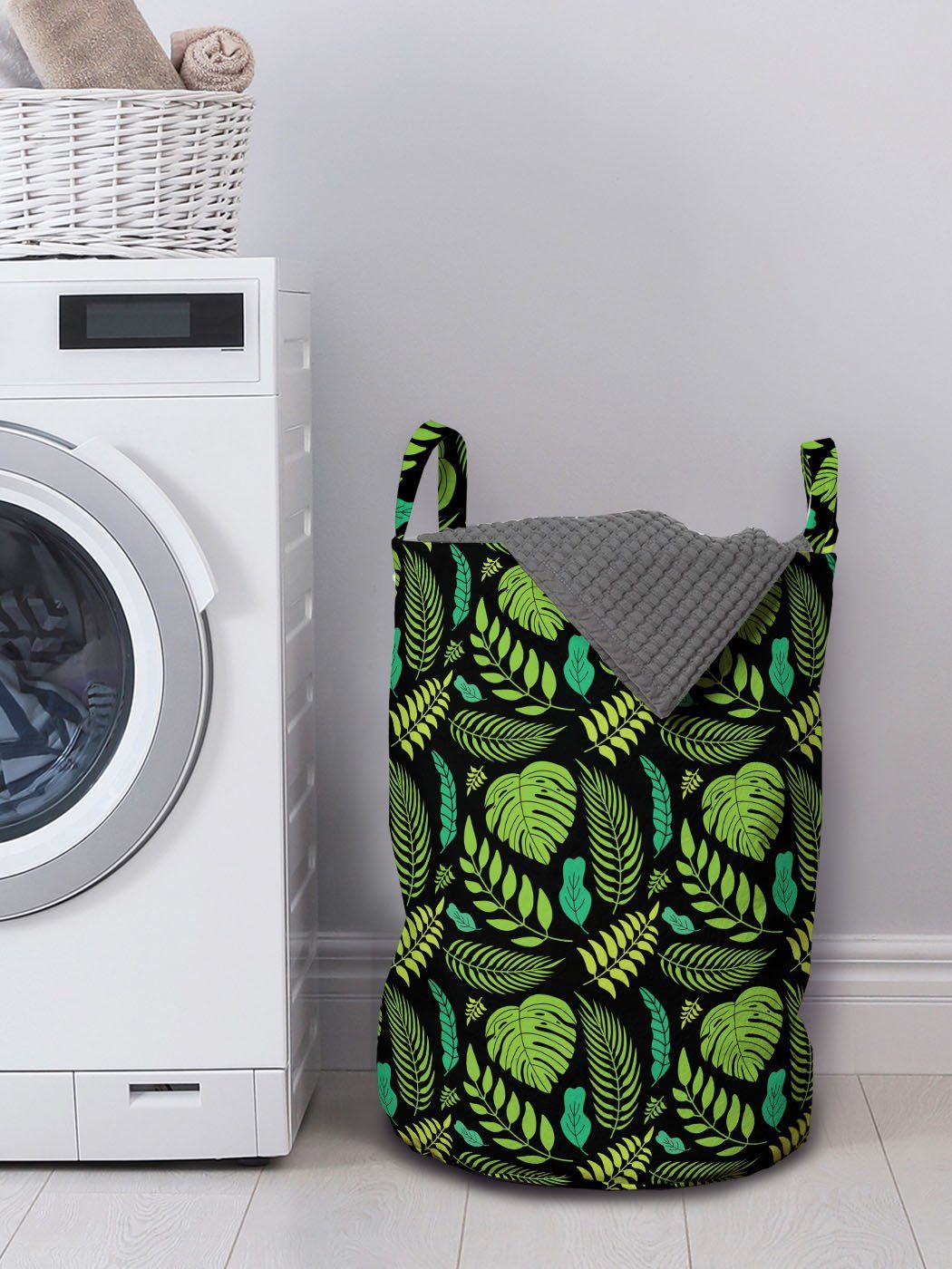 Abakuhaus Wäschesäckchen Wäschekorb mit Griffen Waschsalons, Blätter Kordelzugverschluss für Exotisch tropische