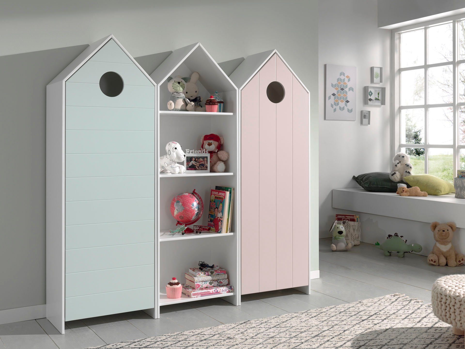 Vipack Jugendzimmer-Set Casami, best. aus 2 Schränken mit Drehtür, 1 Regalschrank, TOP modern, (Set, 3-tlg., B/H/T ca. 115,2x171,3x37cm, verschiedene Farbkombinationen erhältlich), als Kleider-/Wäscheschrank nutzbar, universell einsetzbar
