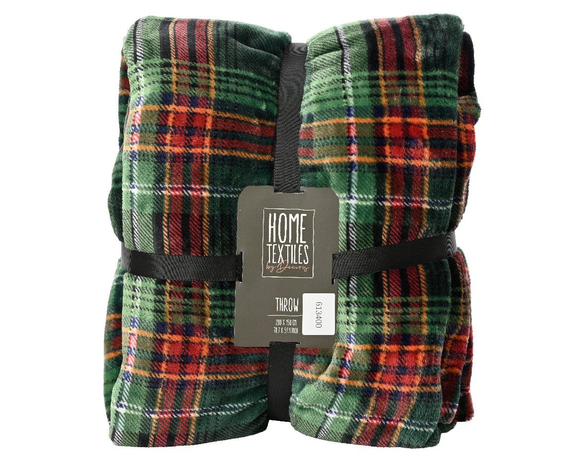 Plaid, Kaemingk, Kuscheldecke Fleecedecke 150x200cm grün rot kariert günstig online kaufen