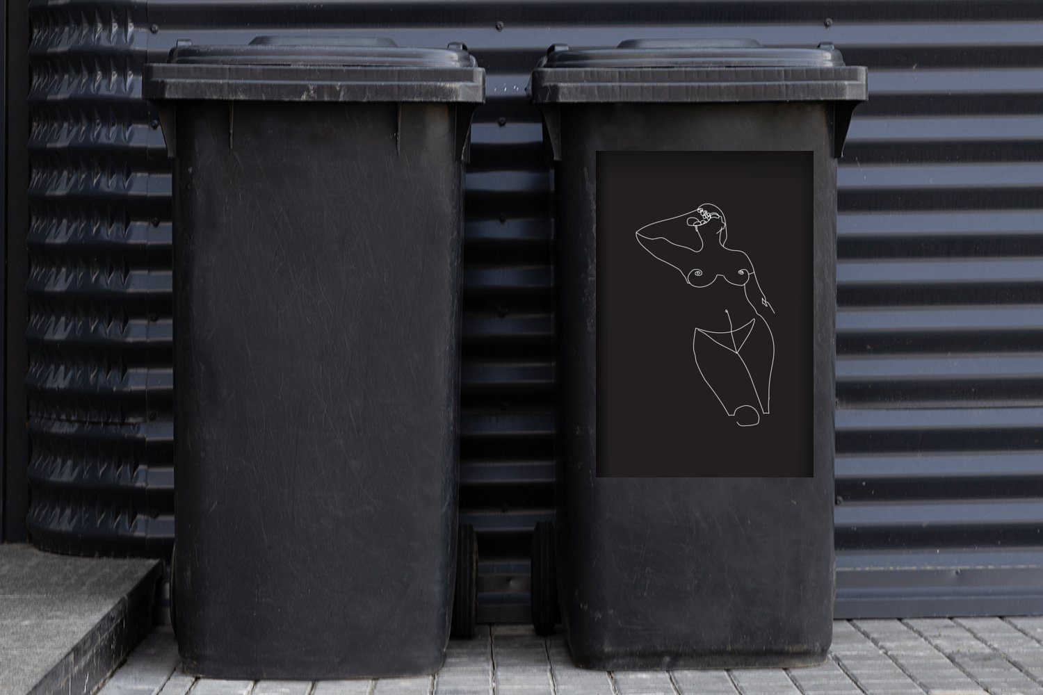 MuchoWow - Wandsticker Körper - Container, Strichzeichnung Abfalbehälter Mülleimer-aufkleber, Mülltonne, St), Frau (1 Sticker,
