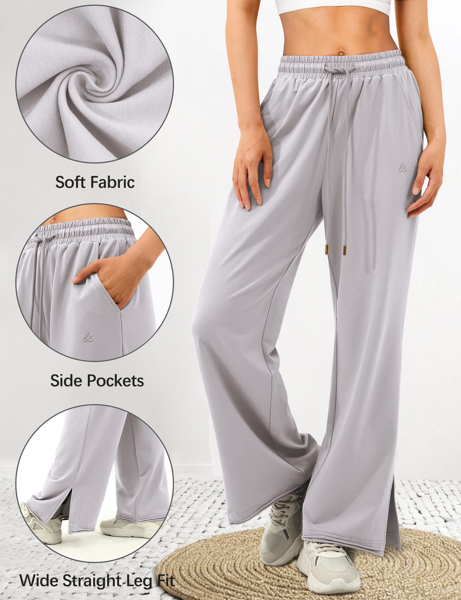 Beluring Sporthose Damen Sporthose mit Schlitz – Hellgrau,dehnbar & stylisc günstig online kaufen