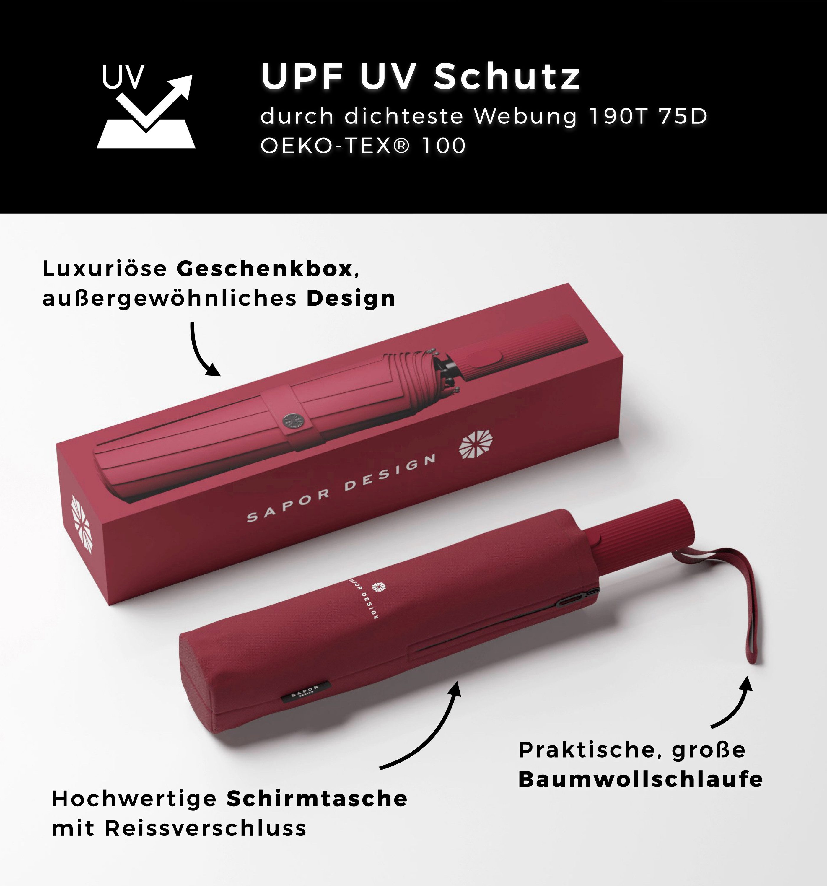 Sapor Design Taschenregenschirm ICONIC, sturmfest, Anti-Bruch Garantie, lux günstig online kaufen