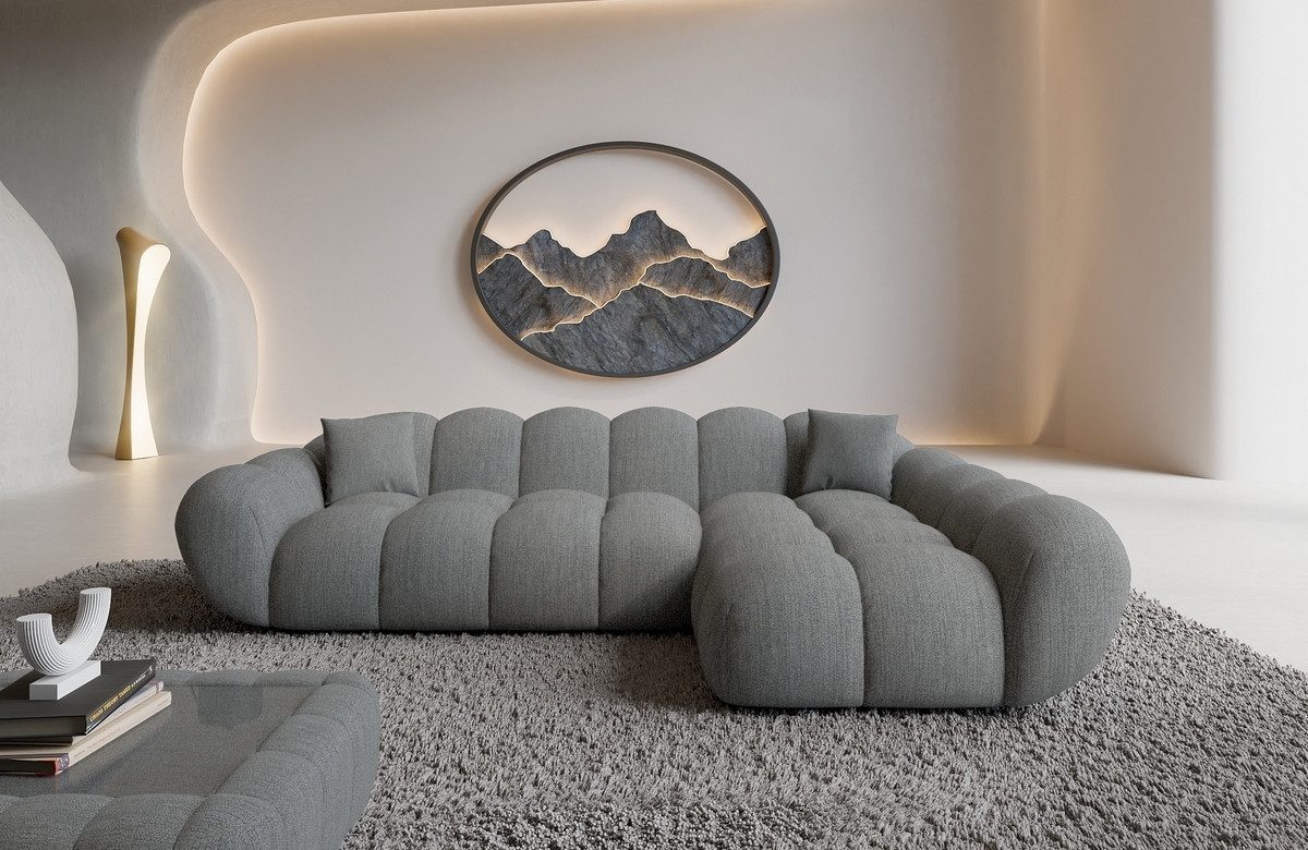 Sofa Dreams Polsterecke Maleron L Form kurz Stoffsofa, Lounge, 4-Sitzer, Ottomane rechts, Strukturstoff Bezug in Dunkelgrau