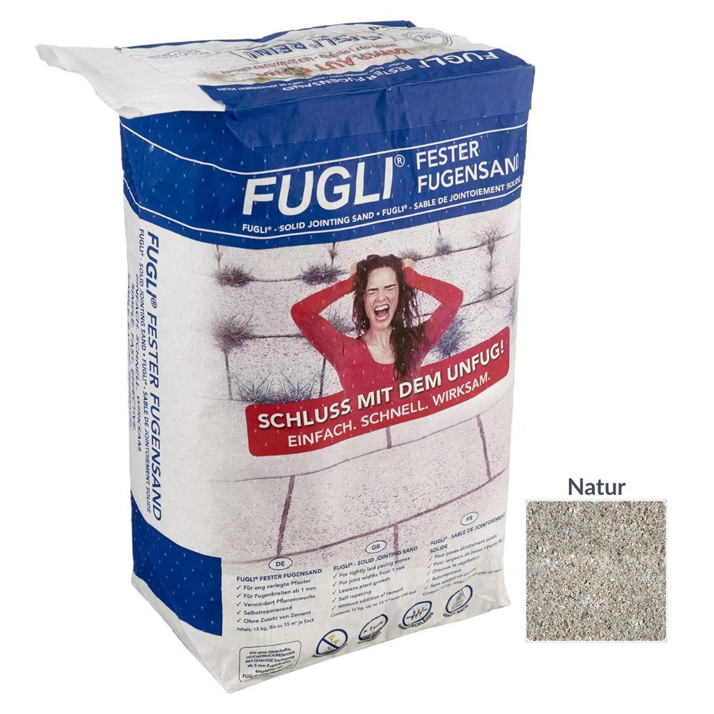 FUGLI® Fugensand Fester Premium Fugensand 15kg, ideal für schmale Fugen, unkrauthemmend, wird nach Aktivierung fest