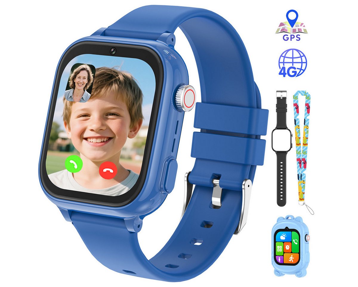 Vashoy Kinderuhr T59/T53 Smartwatch Kinder mit GPS,Kindgerecht sicher Smartwatch (5 cm/1.83 Zoll, RTOS/4G (LTE) 4G Telefonfunktionen Smartwatch, 6-tlg., Mit App-Download-Funktion, Verschiedene Gehäusevarianten, Schulmodus,Geschenke für Kinder im Alter von