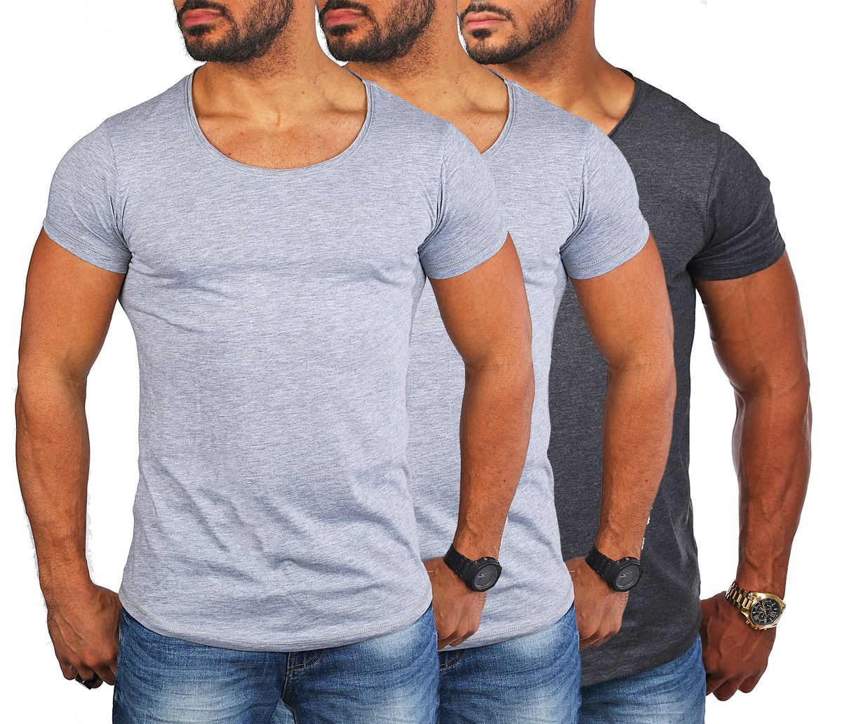 Young & Rich T-Shirt Herren Uni Basic rundhals Ausschnitt vintage Look Unterziehshirt 1702 Rundhalsauschnitt unifarben kurzarm slim fit
