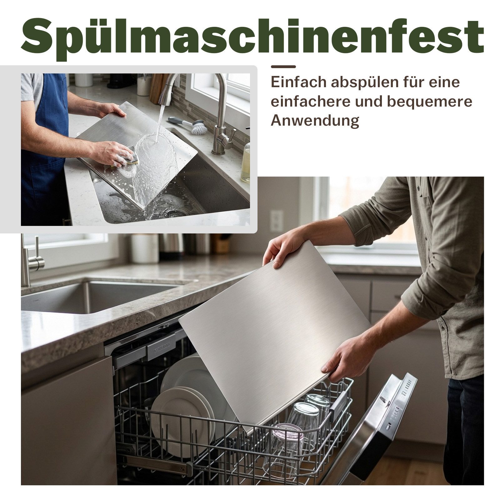 JOYOLEDER Schneidebrett Arbeitsplatte Knetbrett Edelstahl 50x40 cm - Für Kneten, Schneiden, (Backen - Küchenplatte mit Anschlagkante - Auch als Nudelbrett, Back – Bild 5 von 5