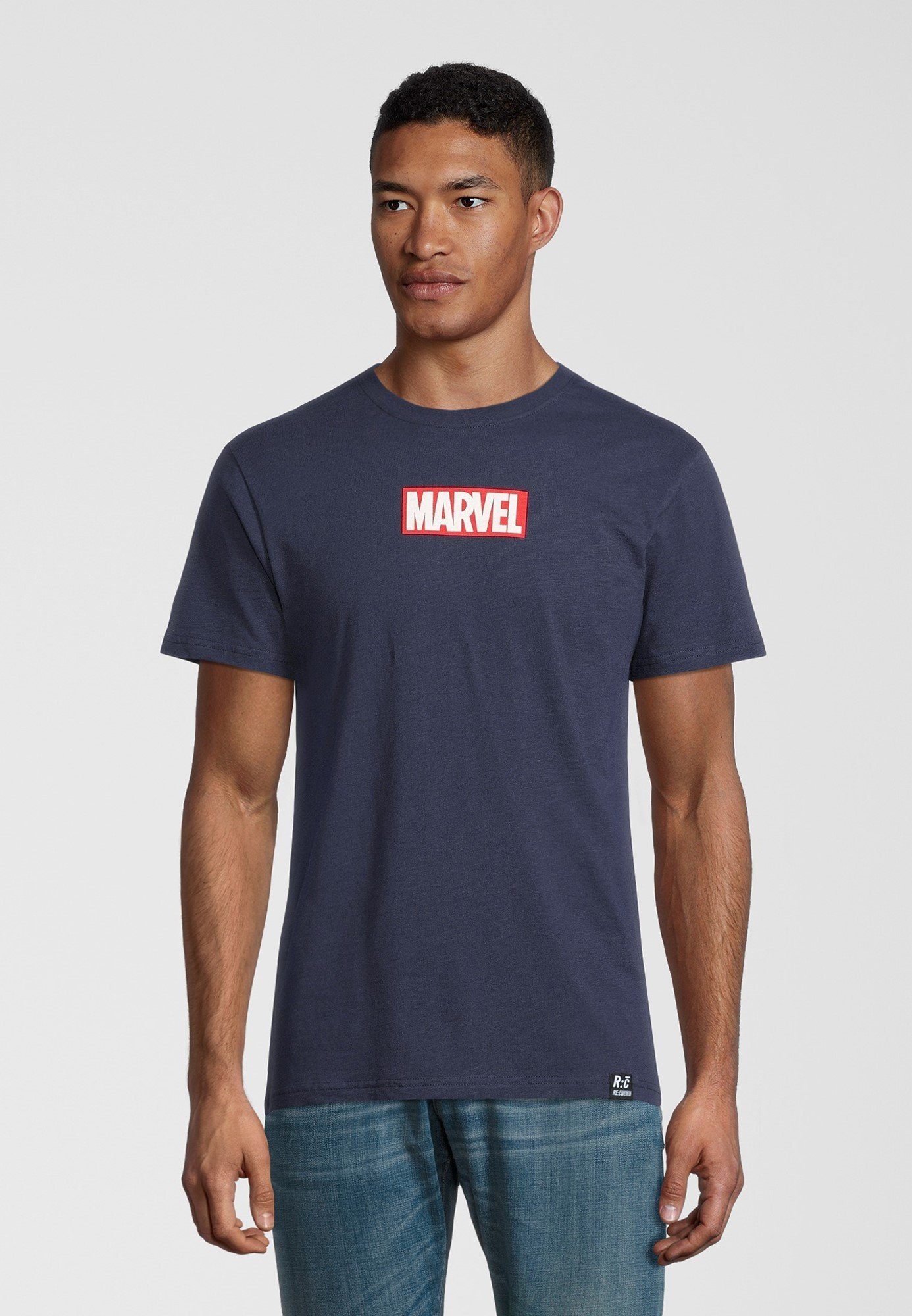 zertifizierte Classic Marvel Logo Navy Bio-Baumwolle T-Shirt GOTS Recovered