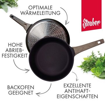 Steuber Pfannen-Set La Paz, (Set, 3-tlg), GREBLON®-Antihaftbeschichtung, für alle Herdarten, Holzdesign-Griff