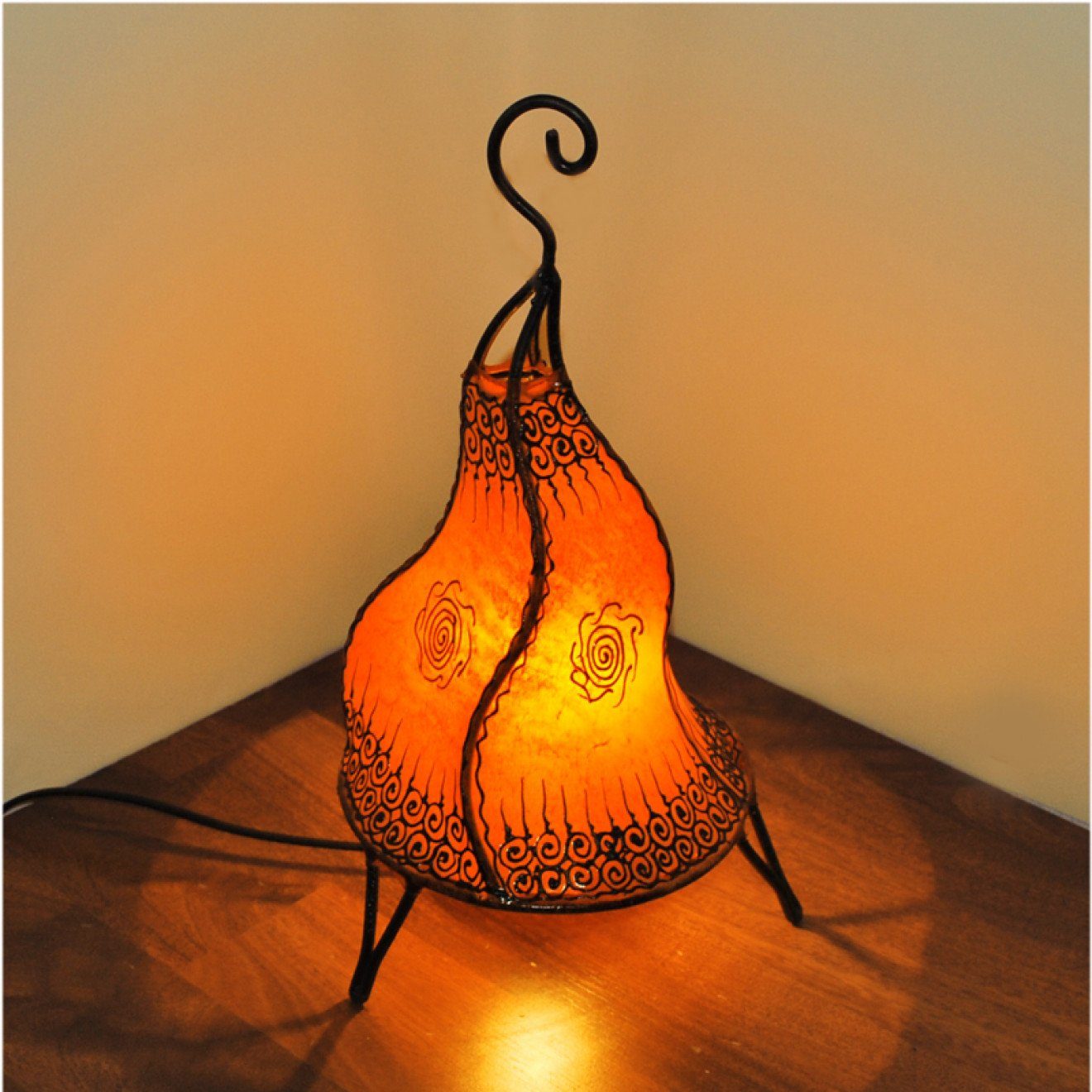 H40cm Marokkanische Tischleuchte CHEVAL l-artisan Orange Stehlampe, Leder Bodenleuchte,