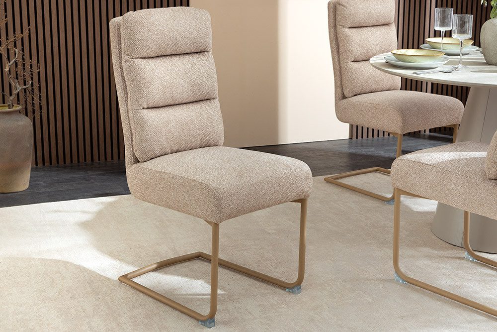 riess-ambiente Freischwinger COMFORT beige - Strukturstoff, Metall, Wippfunktion, Nosagefederung (Einzelartikel, 1 St), Moderner Polsterstuhl - ideal für Wohnzimmer, Küche oder Home Office