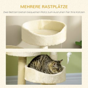 PawHut Kratzbaum für Katzen, 2 Katzenbetten, Katzenspielzeug und Kratzsäulen, Beige, 60B x 40T x 70H cm