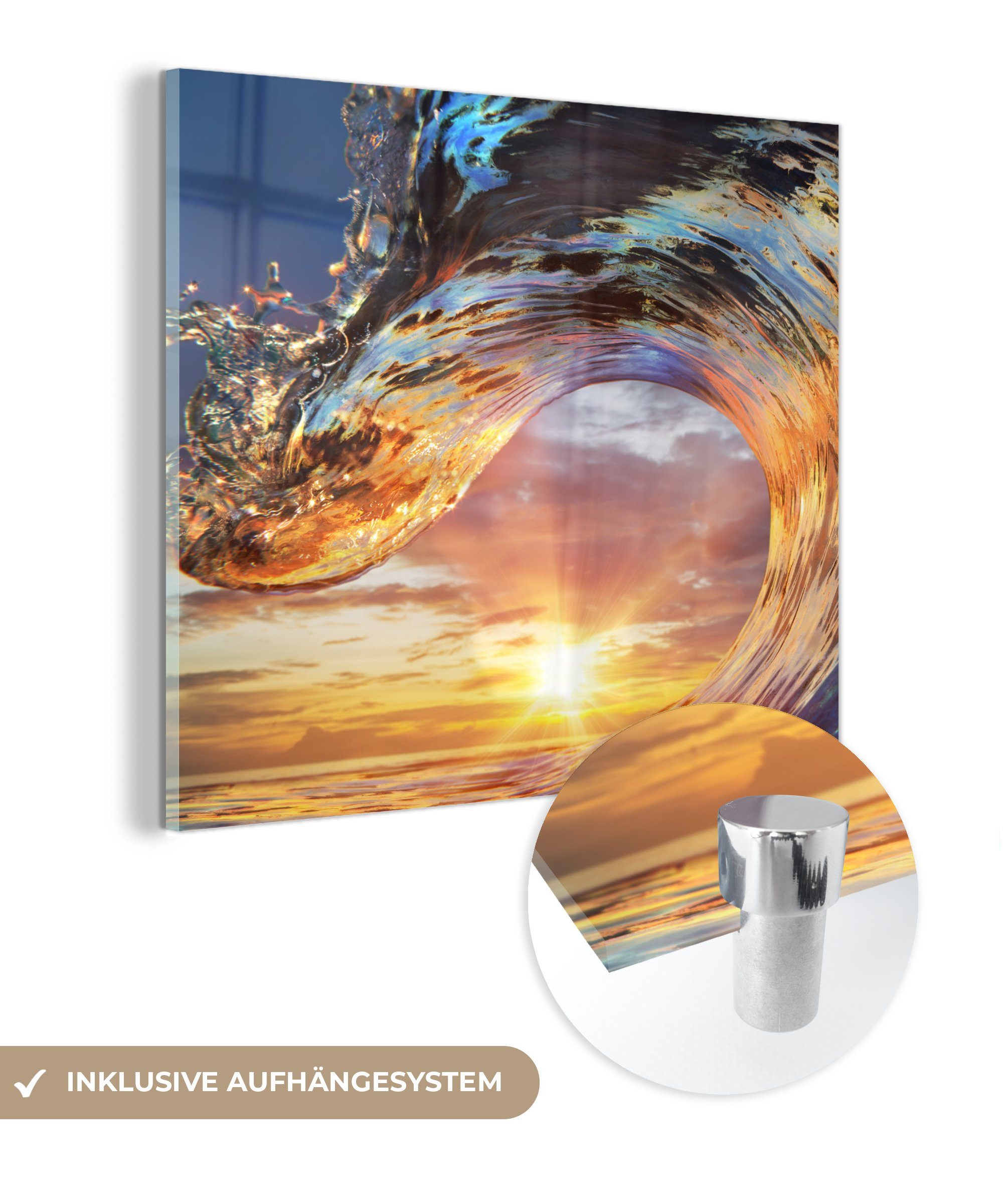 bunt Bilder Wandbild Glasbilder MuchoWow Acrylglasbild (1 auf Wanddekoration - - - Sonne auf Foto St), Meer - Farben, Glas Glas -