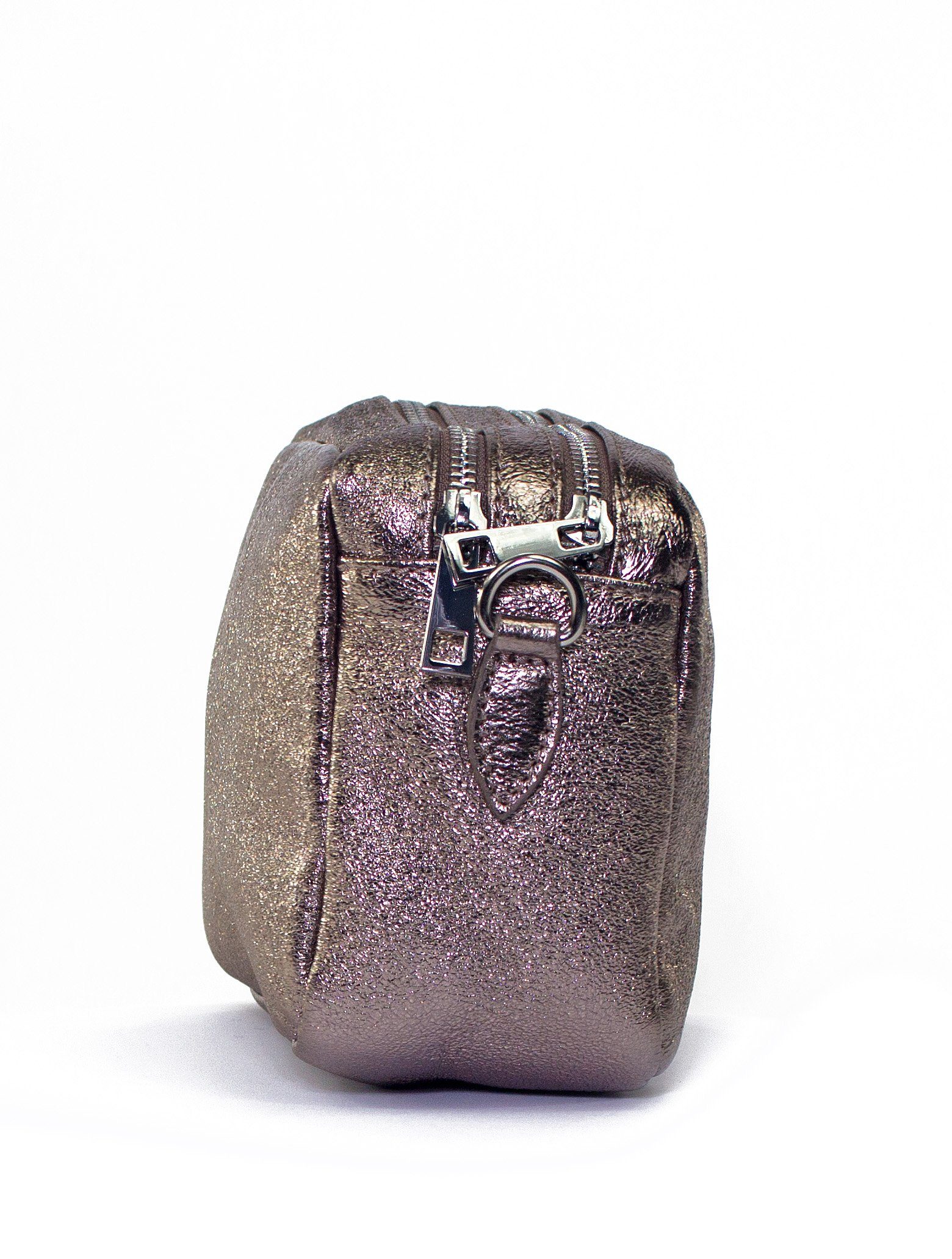 Umhängetasche Umhängetasche mit bronzemetallic Milenastely zwei Reißverschluß Echtleder Schultertasche