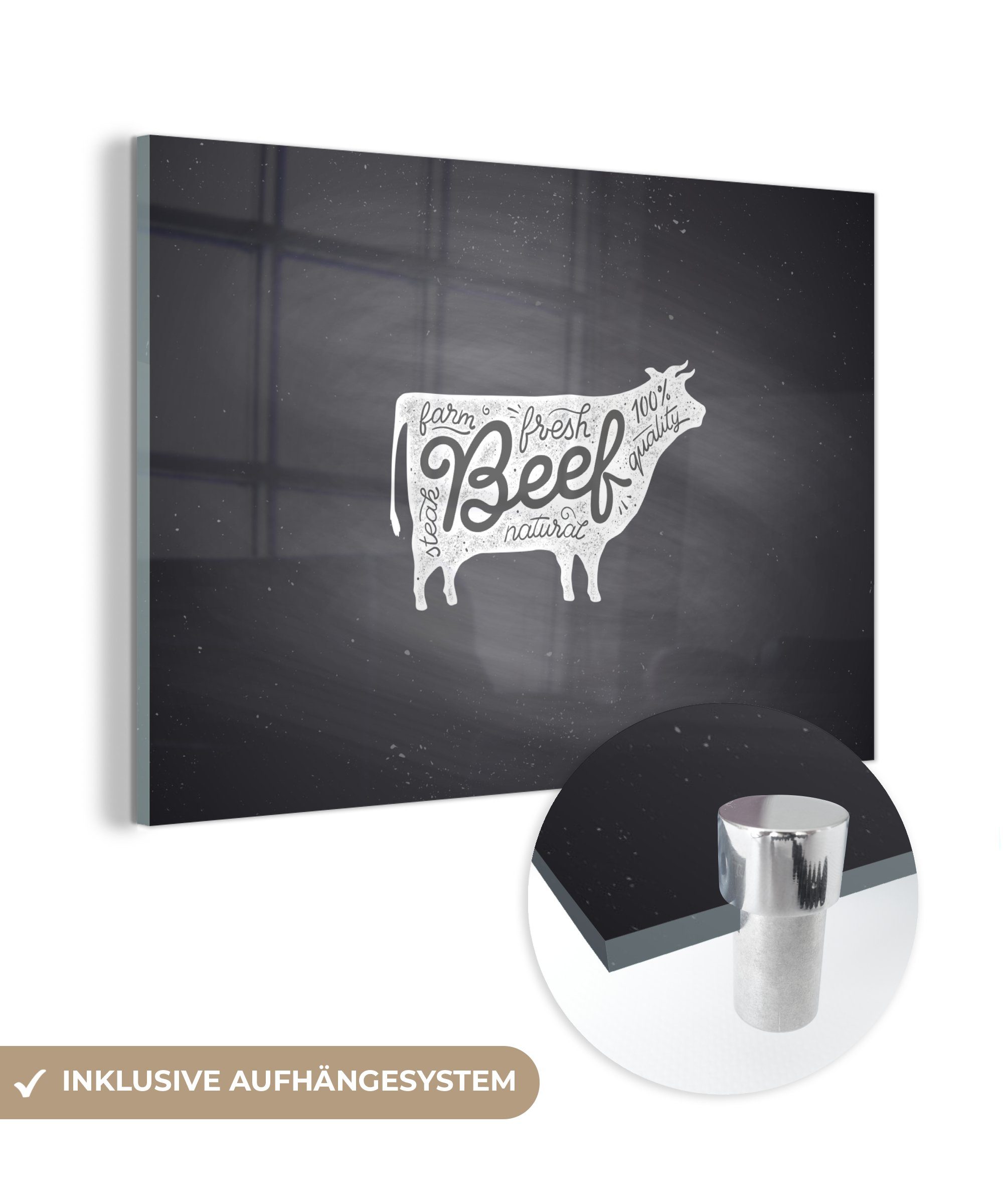 MuchoWow Acrylglasbild - Wohnzimmer (1 Weiß, Acrylglasbilder Schlafzimmer & Steak Kuh - St)