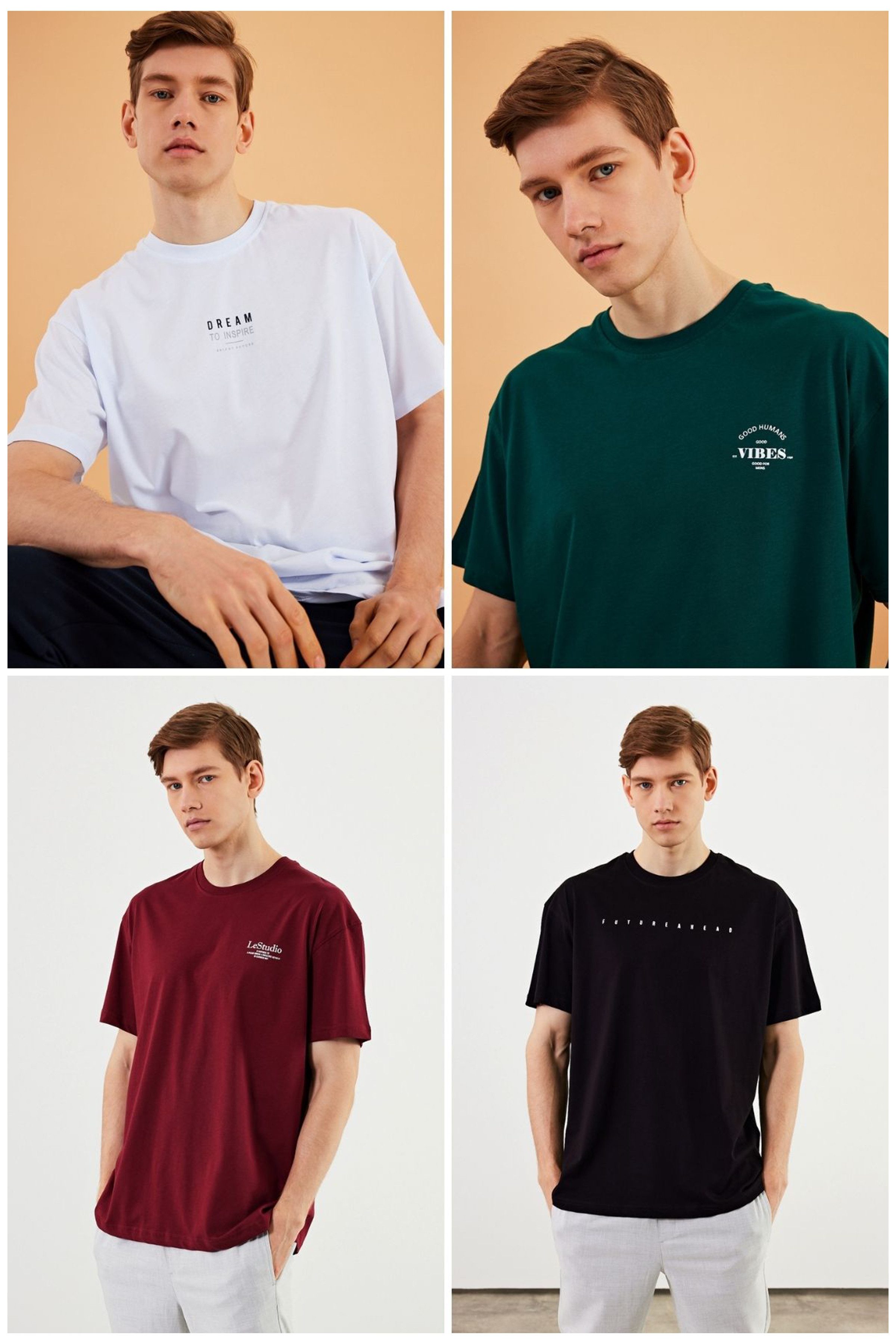 COMEOR Oversize-Shirt Herren T-Shirt: Trendige Urban Streetwear für lässige Styles (4-tlg) mit individuellem Print