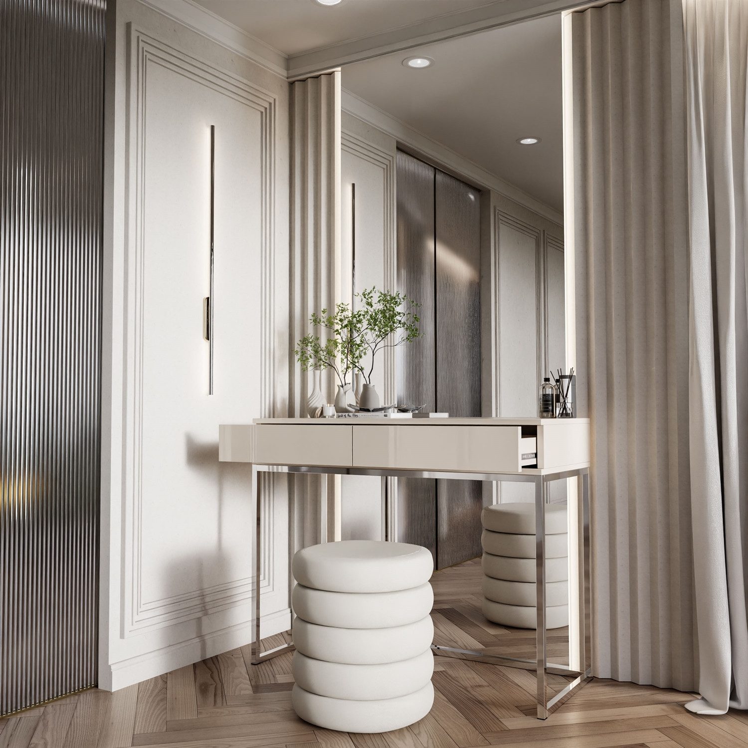 Lookway Konsolentisch BLANCO GLAMOUR Konsole in Kaschmir auf verchromtem Gestell