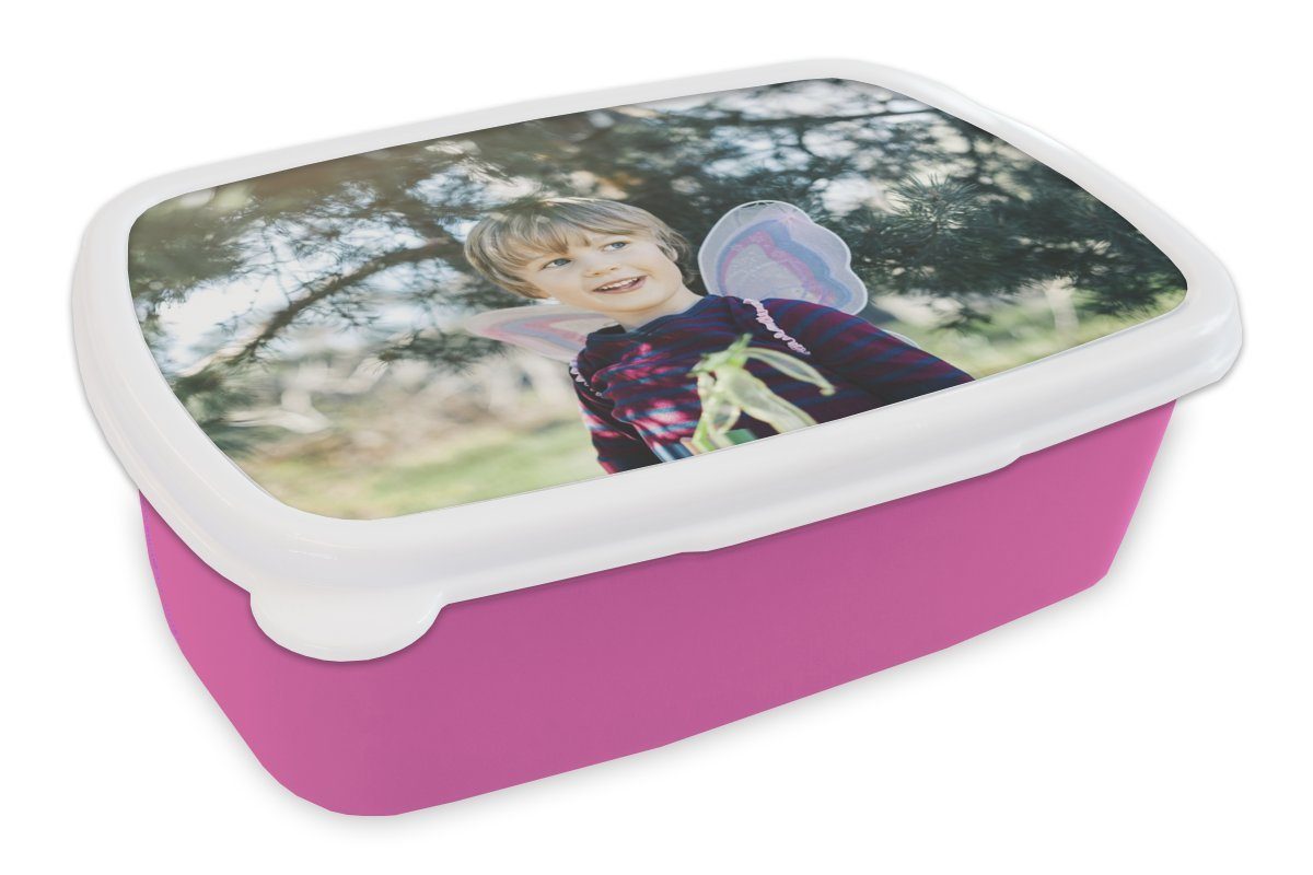 MuchoWow Lunchbox Verkleideter Kunststoff Erwachsene, Snackbox, Kinder, mit (2-tlg), Brotdose Schmetterlingsflügeln, Kunststoff, Mädchen, Brotbox Junge für rosa